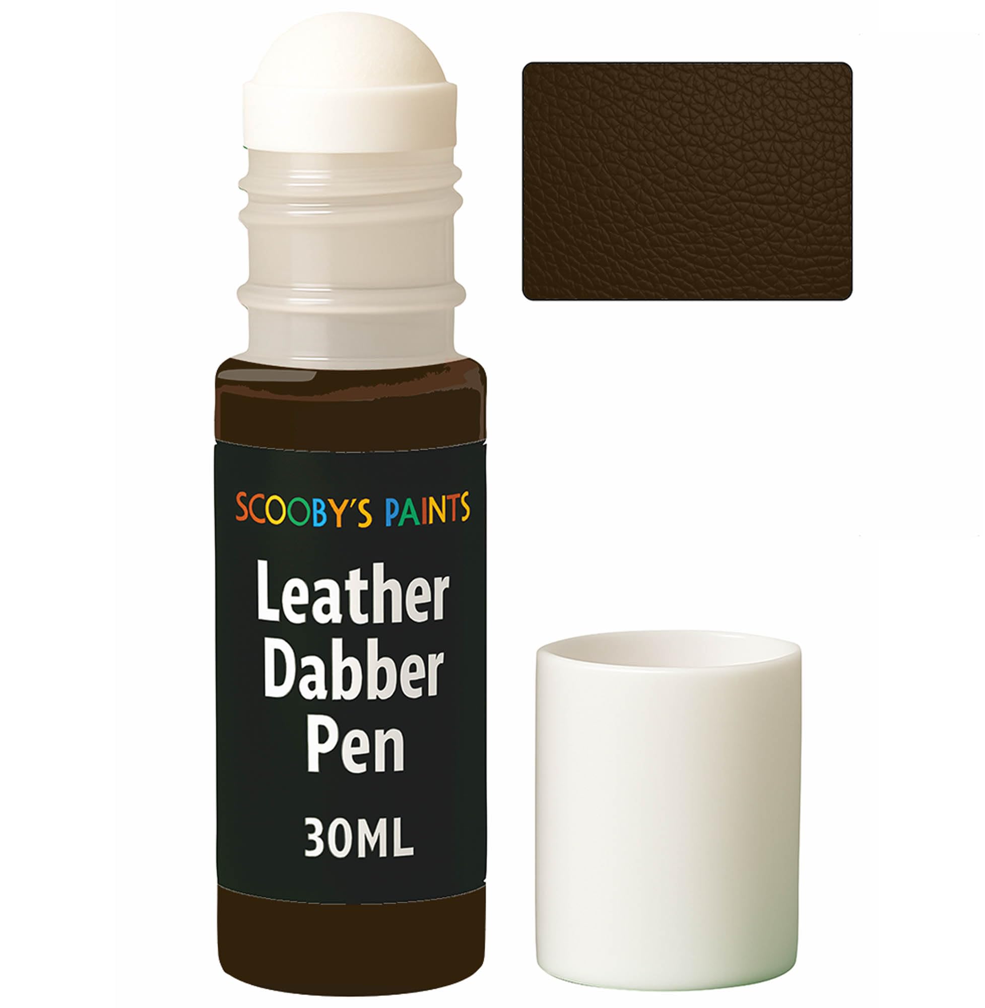 Scooby's Paints Leather Dabber Pen, 30ml, Leather Recolouring Paint Balm for Sofas, Repair for Faded & Scratched Upholstery Car Seats, Shoes and Clothing (BROWN)
