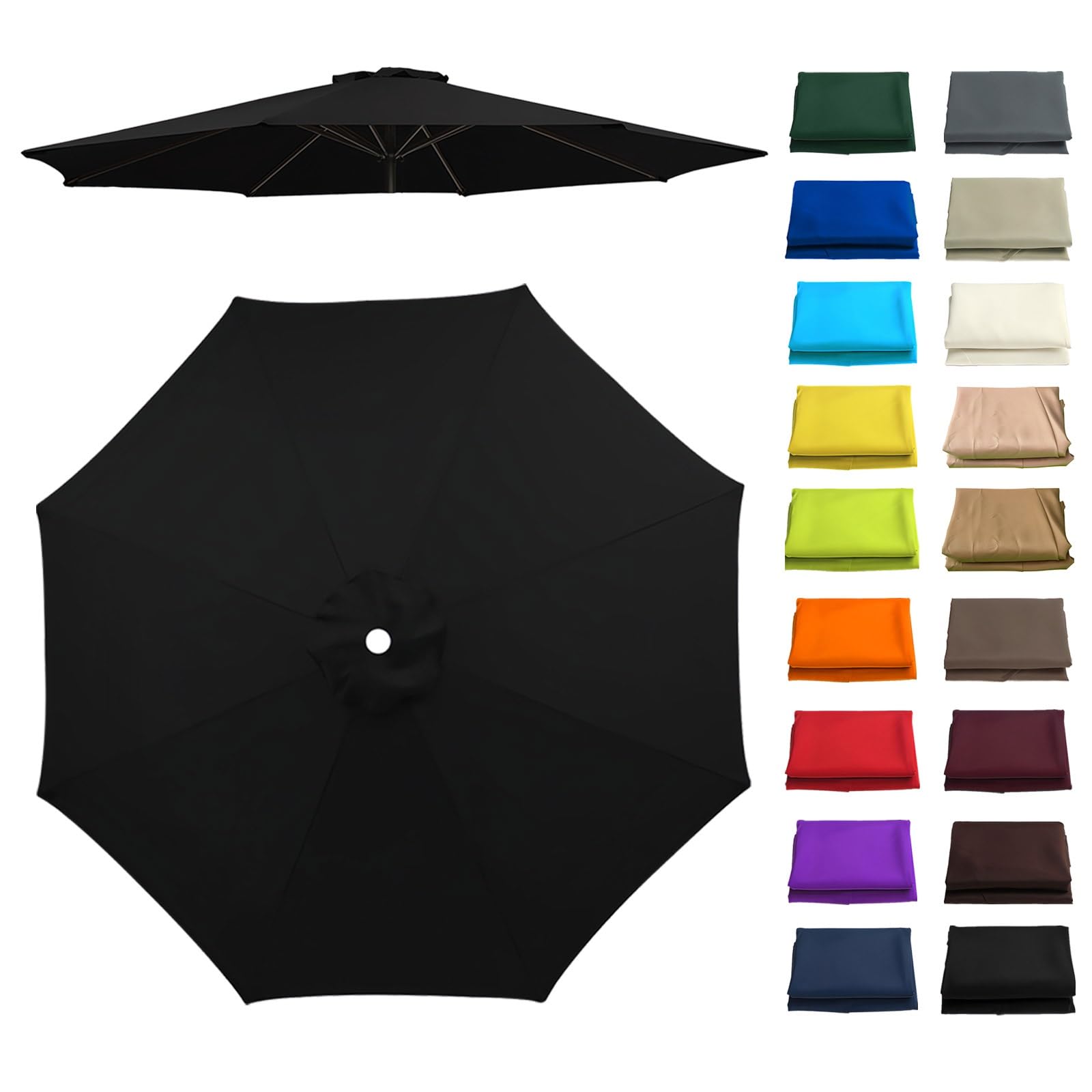 6.6/7.5/8.2/8.9/9.8/11.5Ft Patio Umbrella Replacement Canopy, Umbrella Canopy Replacement, UV Protection, 6/8 Ribs, Breathable, for Pool, Deck & Yard(Black,6 ribs: 2.7m/8.9ft)