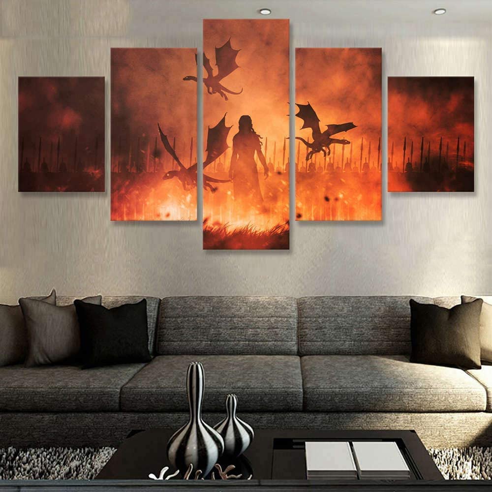 AiWLPTian Impresiones Cuadros Arte de la Pared Pintura en Lienzo 5 Panel Juego de Tronos Daenerys Targaryen decoración para el hogar Nuevo Cartel Modular TV, con Marco.,S