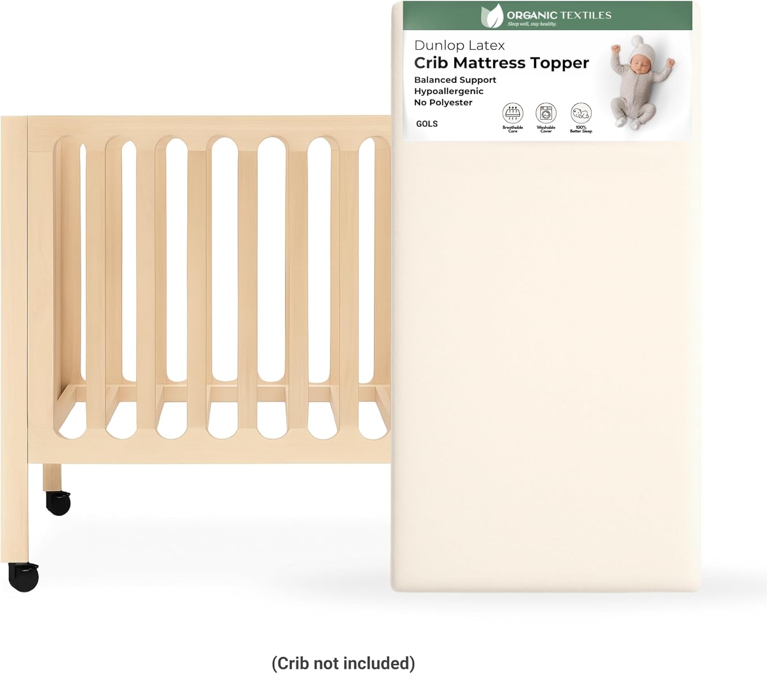 ORGANIC TEXTILES Organic Baby Mattress Topper with Wool Removable Cover - GOLS/GOTS Certified - Breathable, Hypoallergenic, 3" Cradle (36"x18")