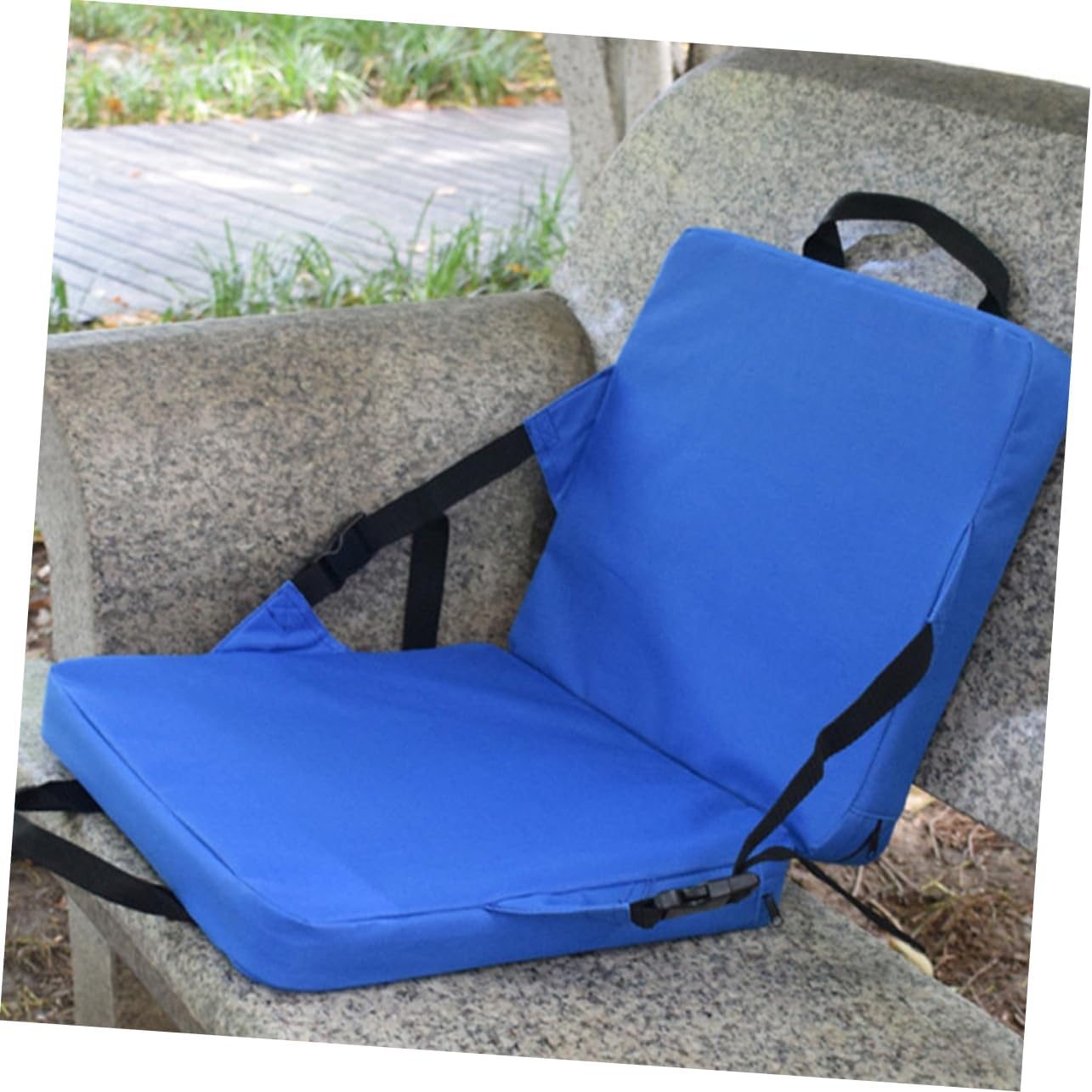 Portable Wear-Resistant Outdoor Seat Cushion with Back Support Lightweight Stadium Pad for Fishing Camping and Leisure Activities Blue