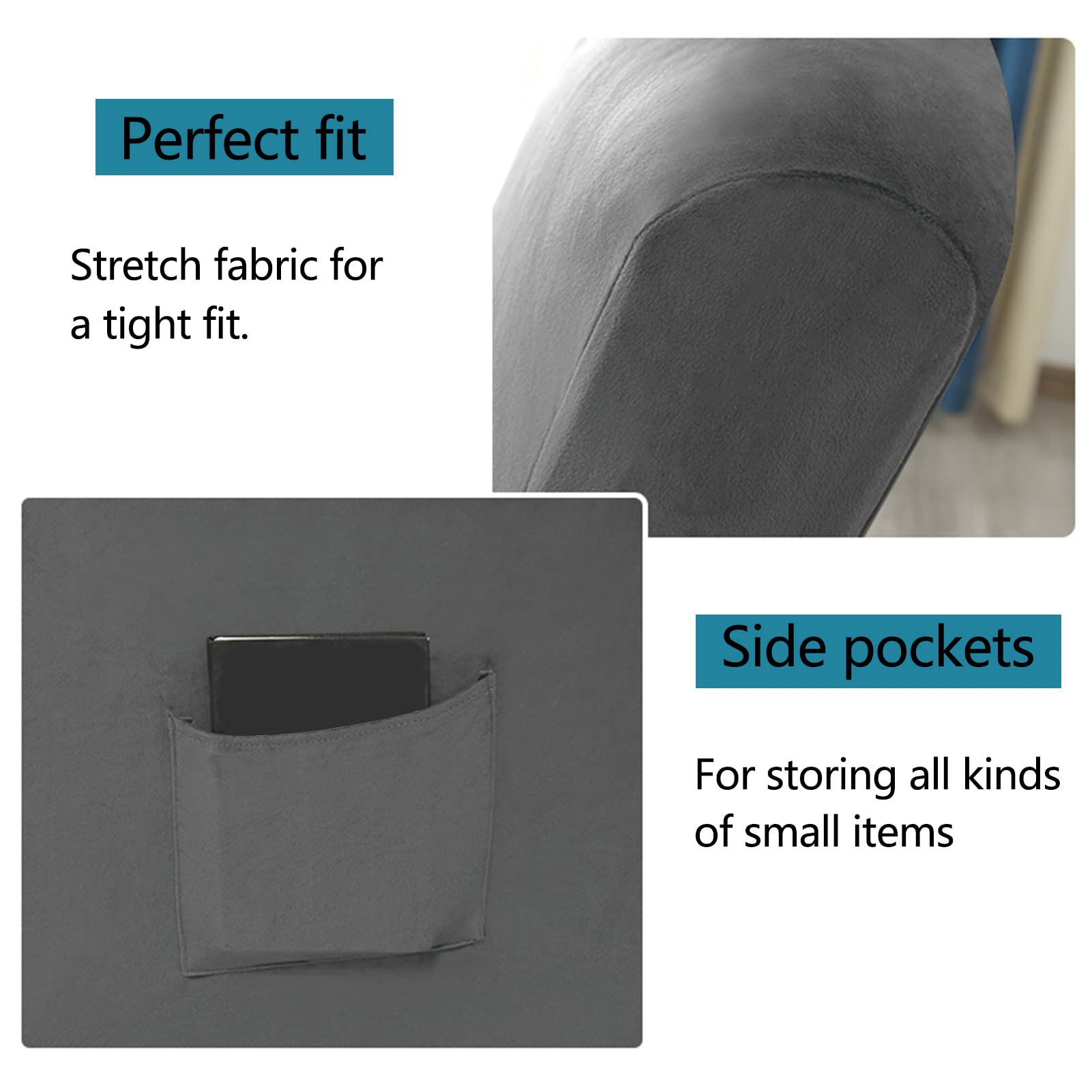 Copripoltrona Relax Elasticizzato, 1 Pezzo Morbido Velluto Fodera per Poltrona Reclinabile Relax Completo con Tasche Copridivano Coprisedile Antiscivolo (Grigio Scuro,1 Posto)
