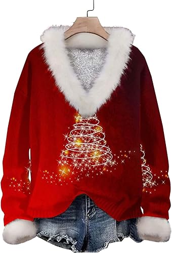 Miniatura 2 de Suéteres de Navidad para mujer, suéter de Navidad para mujer, suéter rojo favorito de Papá Noel, suéter feliz brillante