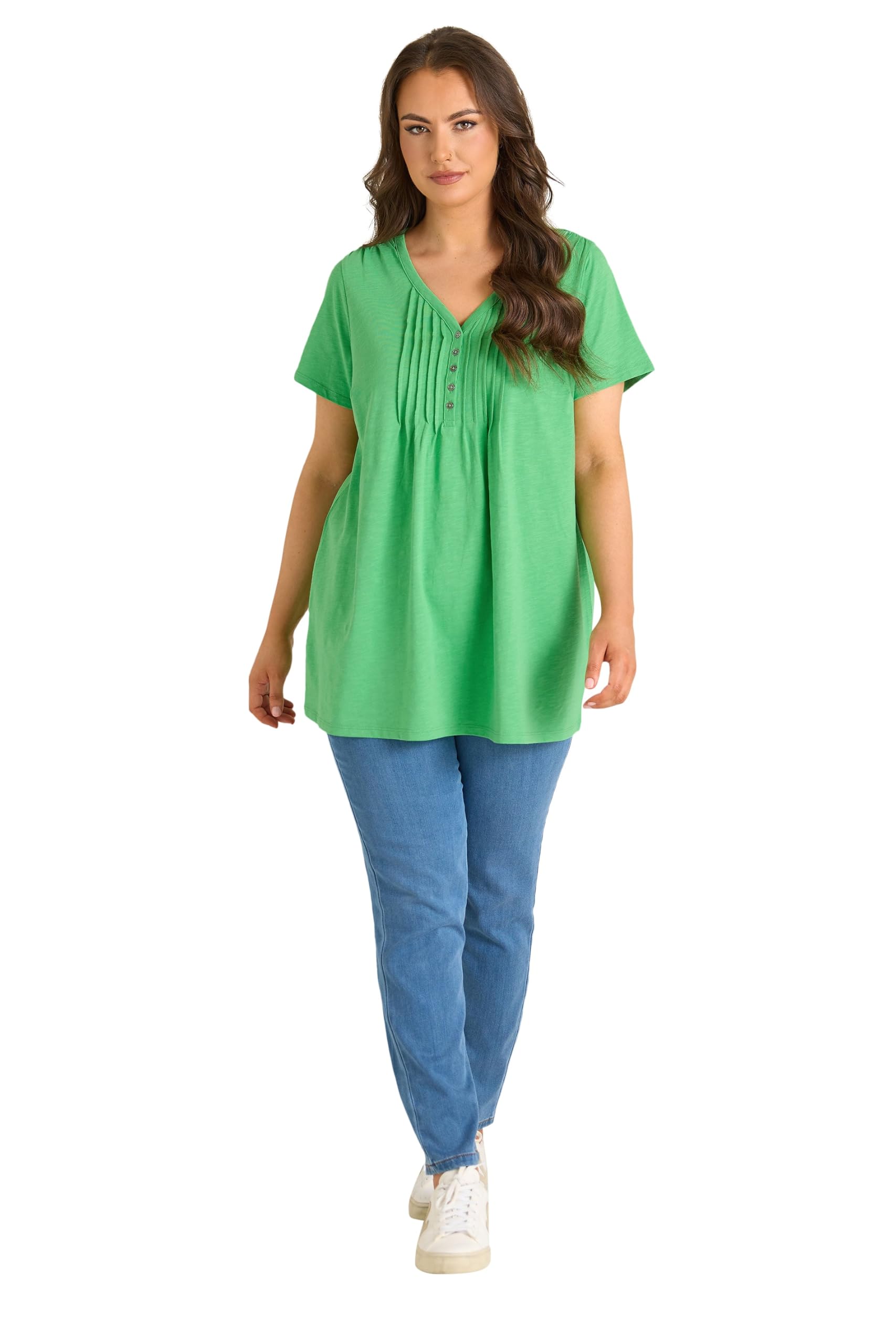 Evans Women's Green Plus Short Sleeve Cotton Henley Top Size 26-28