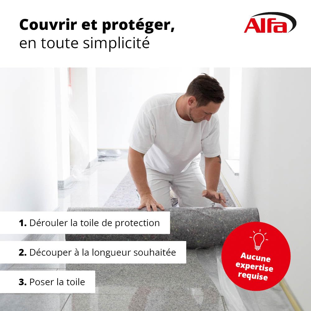 591 ALFA - Toile de couverture, 3 pièces, 1 m x 25 m - avec protection de surface 180g/m², toile de couverture et de protection