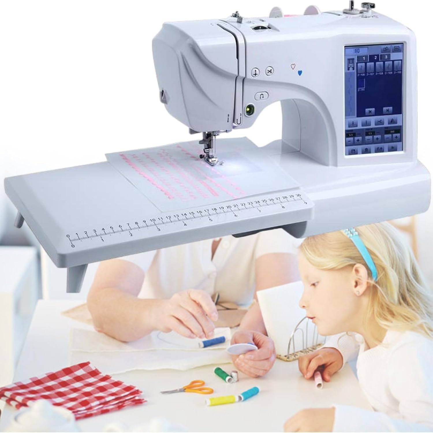 Máquina de Coser, máquina de Bordar eléctrica con área de Bordado de 4 x 4/4 x 9,2" y Pantalla táctil LCD, con Mesa Extensible, para Principiantes y entusiastas del Bricolaje