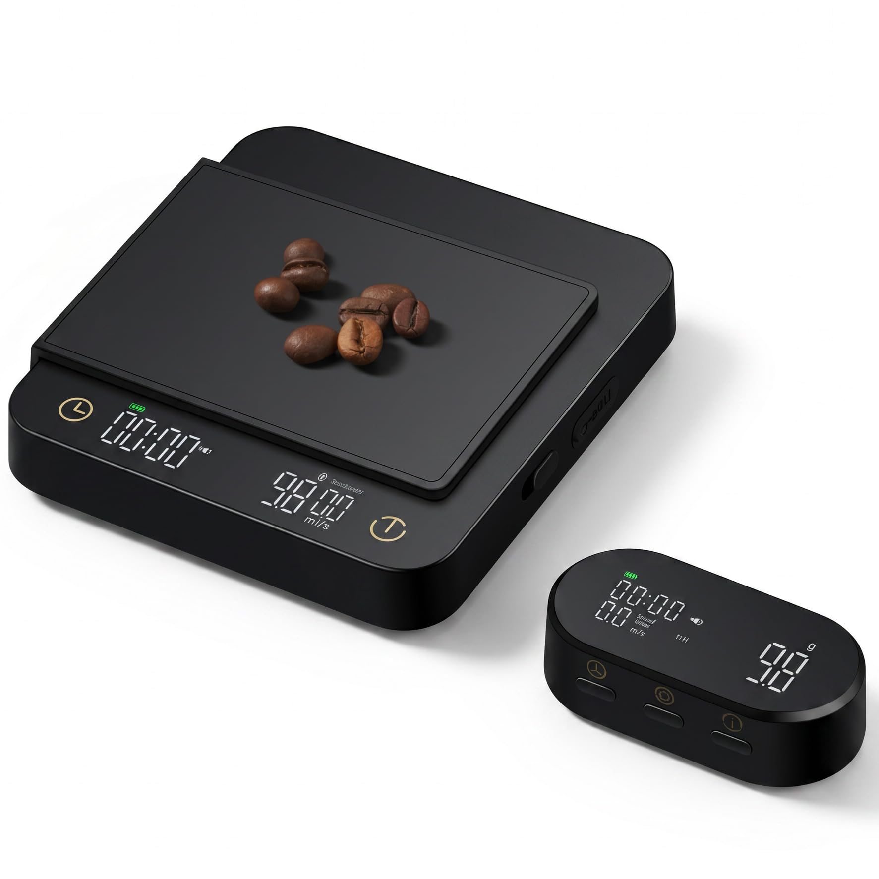 Premium Kaffeewaage mit Funk-Display & Timer – Espresso Waage 0,1g / 3kg mit Flussraten-Anzeige, 5 Modi für Siebträger & Filterkaffee Pour-Over, Digitale Küchenwaage Automatischer Zeitmessung