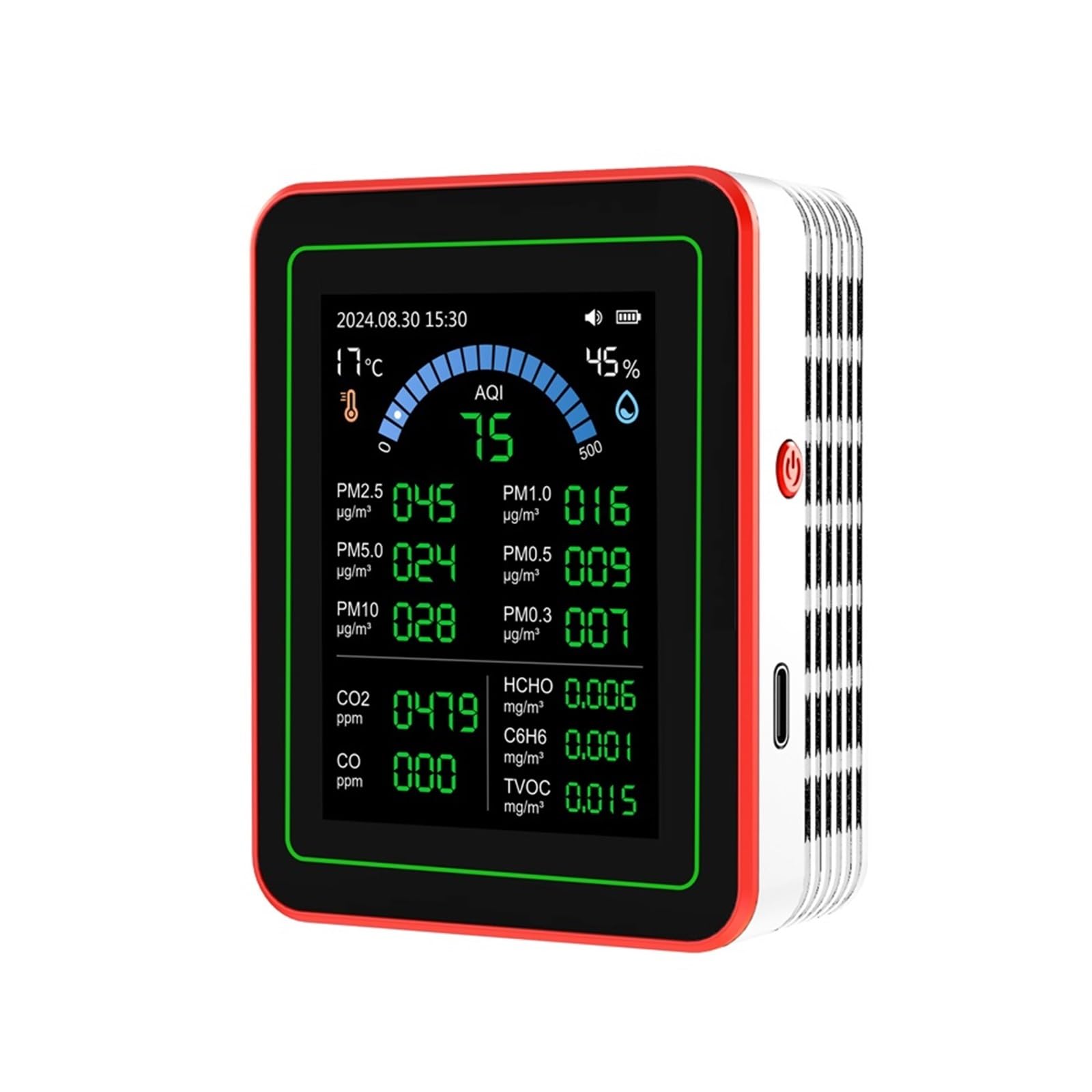Air Quality Monitor, 18-in-1 Air Quality Monitor CO2 Detector Formaldehyde Detector(Bianco)