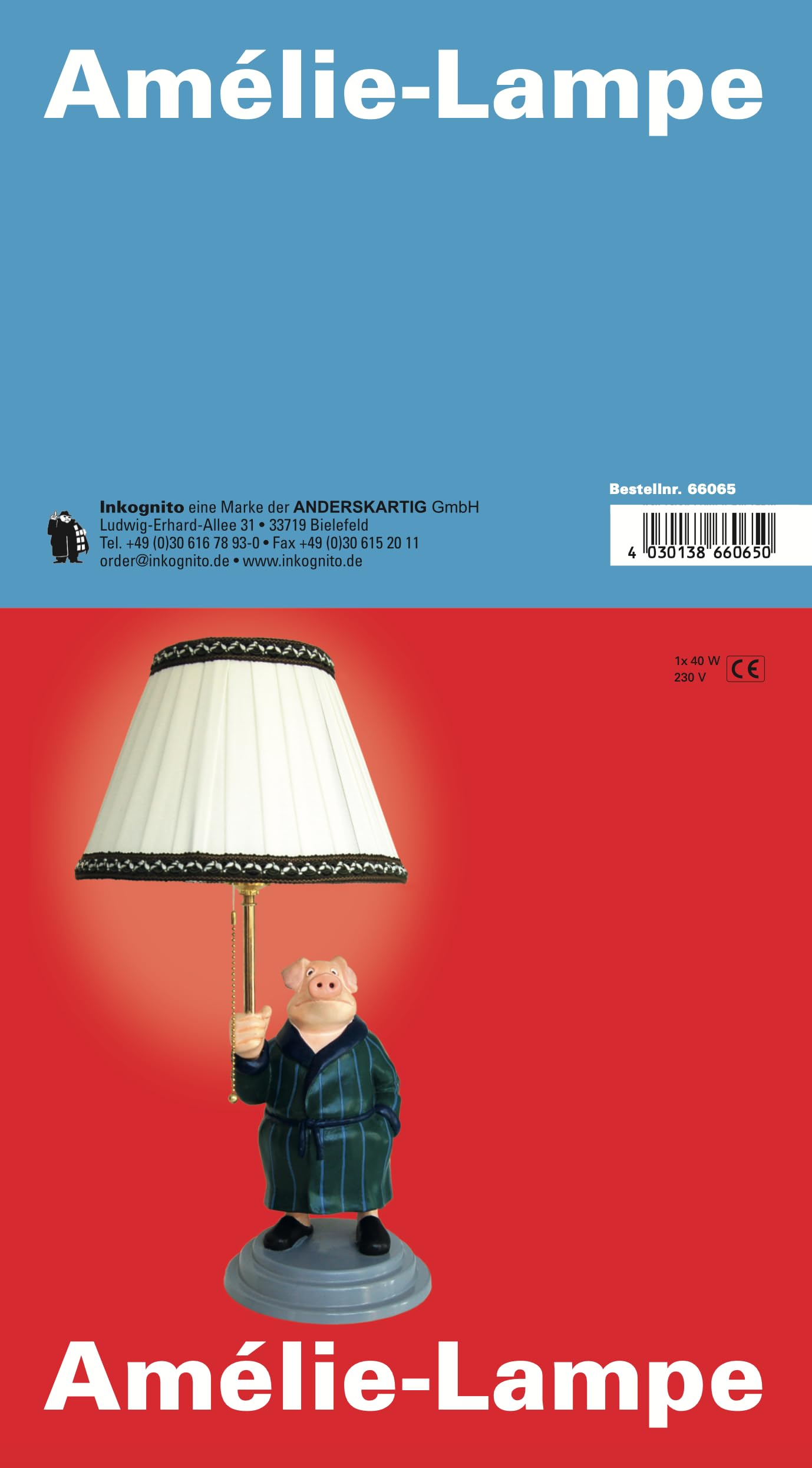 Inkognito Amélie Schweine Lampe | Nachttischlampe, Stehlampe | bekannt aus „Die fabelhafte Welt der Amélie“ | Höhe 64 cm