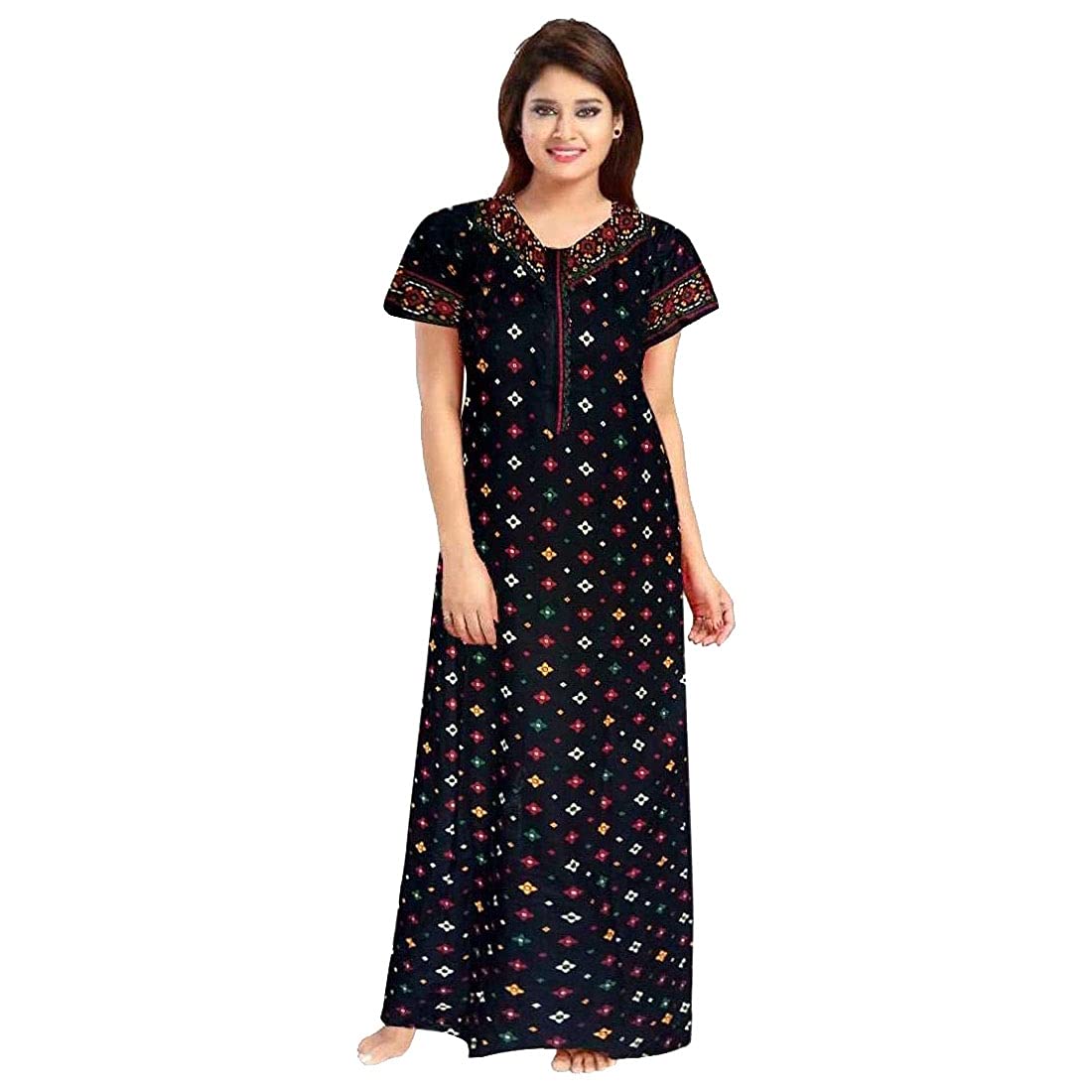 AAKARSHANA Cotton Printed Full Length Nighty (Free Size, Length-55 Inch)