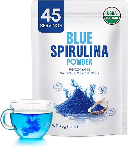 Polvo de espirulina azul orgánico, ficocianina, sin olor a pescado, 45 porciones, colorante natural de alta calidad sin tinte azul para licuados de