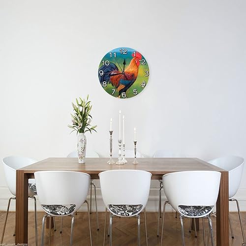 Miniatura 4 de Reloj de pared rústico de gallina con pilas, reloj redondo silencioso para decoración de pared para el hogar, oficina, escuela, 12 pulgadas