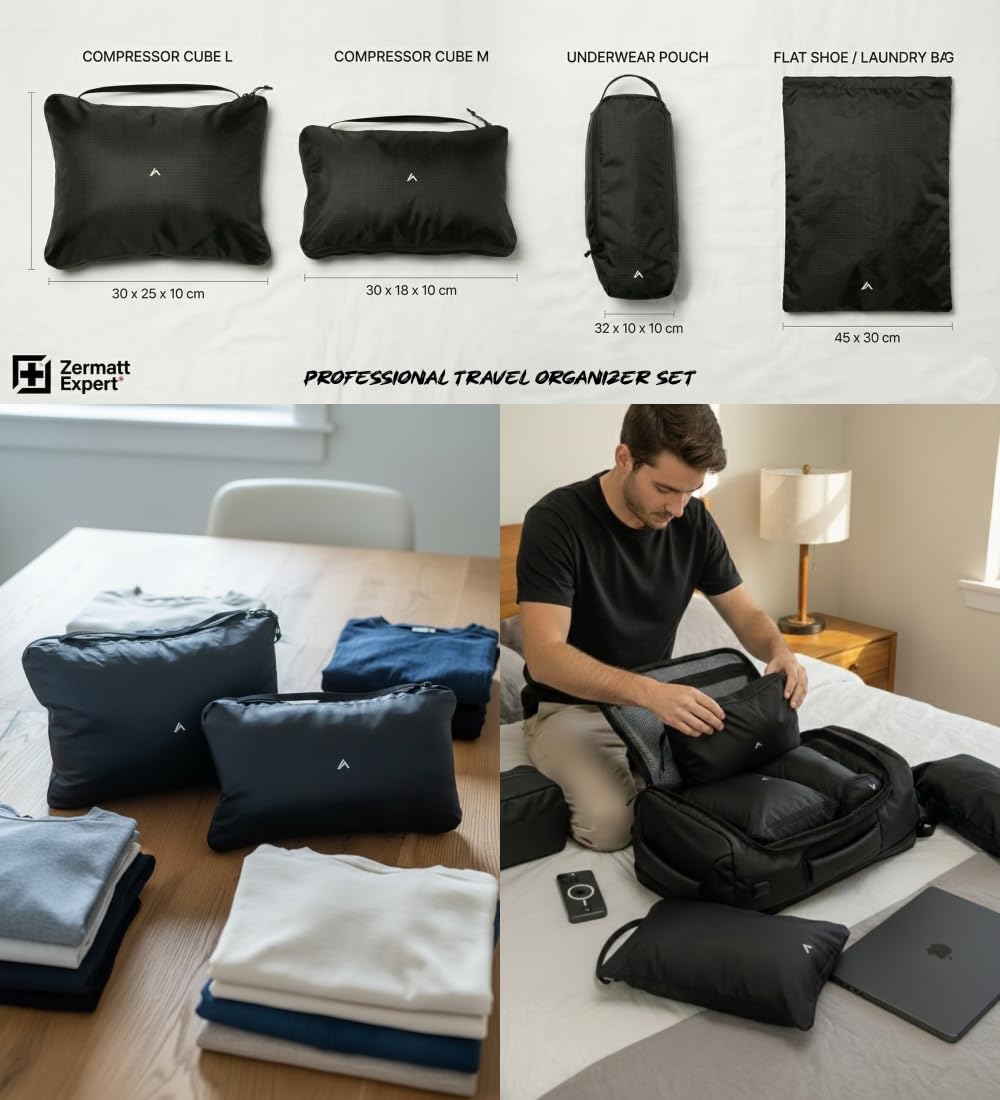 Mochilas de Viaje cabina avión para equipaje de mano de 35L, Unisex de 50x30x20. Travel backpack para Portátil de 15"-17". Mochila al vacío Hombre Mujer (ATMOS + SET 4 COMPRESOR+)