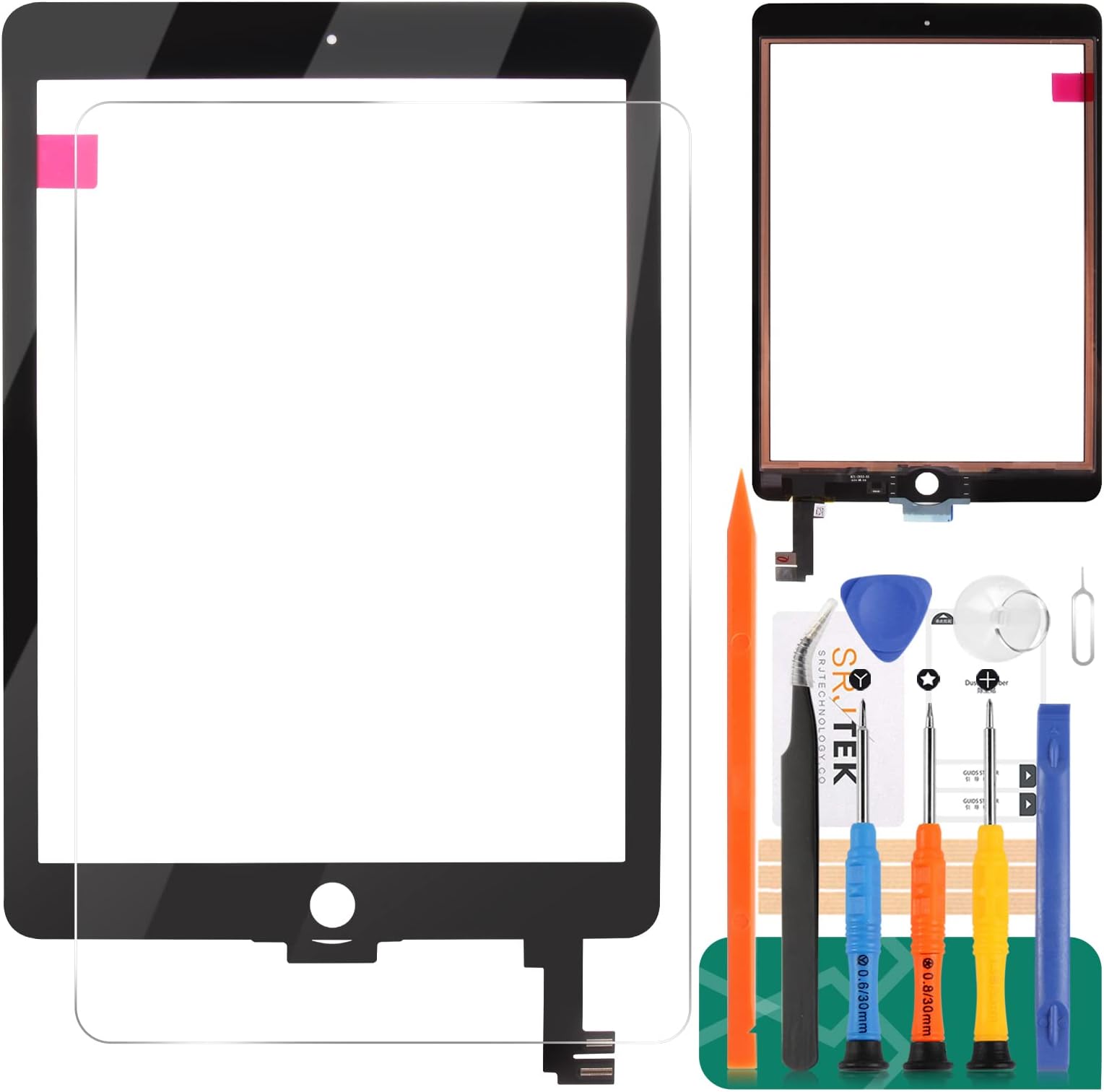 SRJTEK for iPad Air 2 2nd Gen 9.7 A1566 A1567 Touch Screen Replacement Kit,(Not LCD, NO Instructions) Touch Digitizer,Glass Repair Parts,Include Tempered Glass(Black)