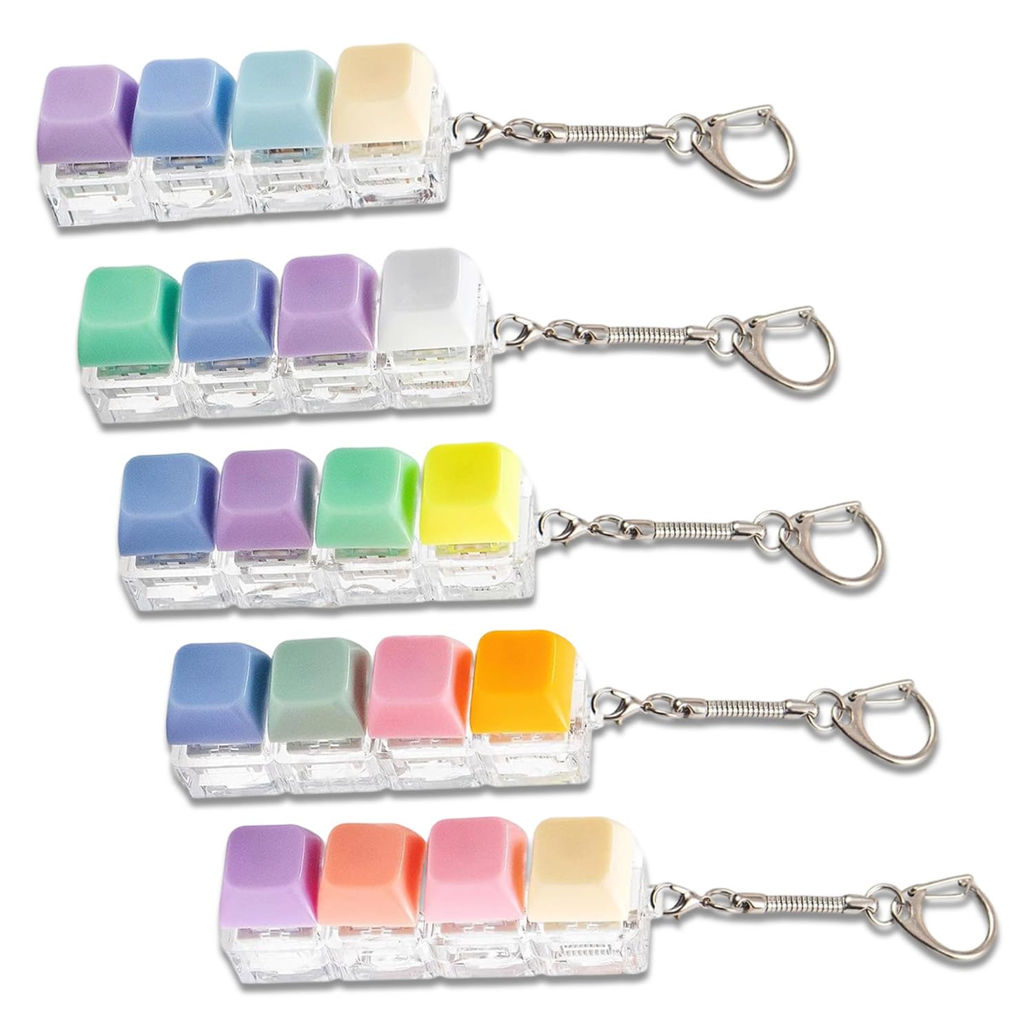 5Pcs Keyboard Fidget Toy, Fidget Toys, Stress Toys, Portable Clicky Fidgets Keyboard 4 Buttons with Keychain, Fashional Functional Gifts for Adults and Kids, Coloured