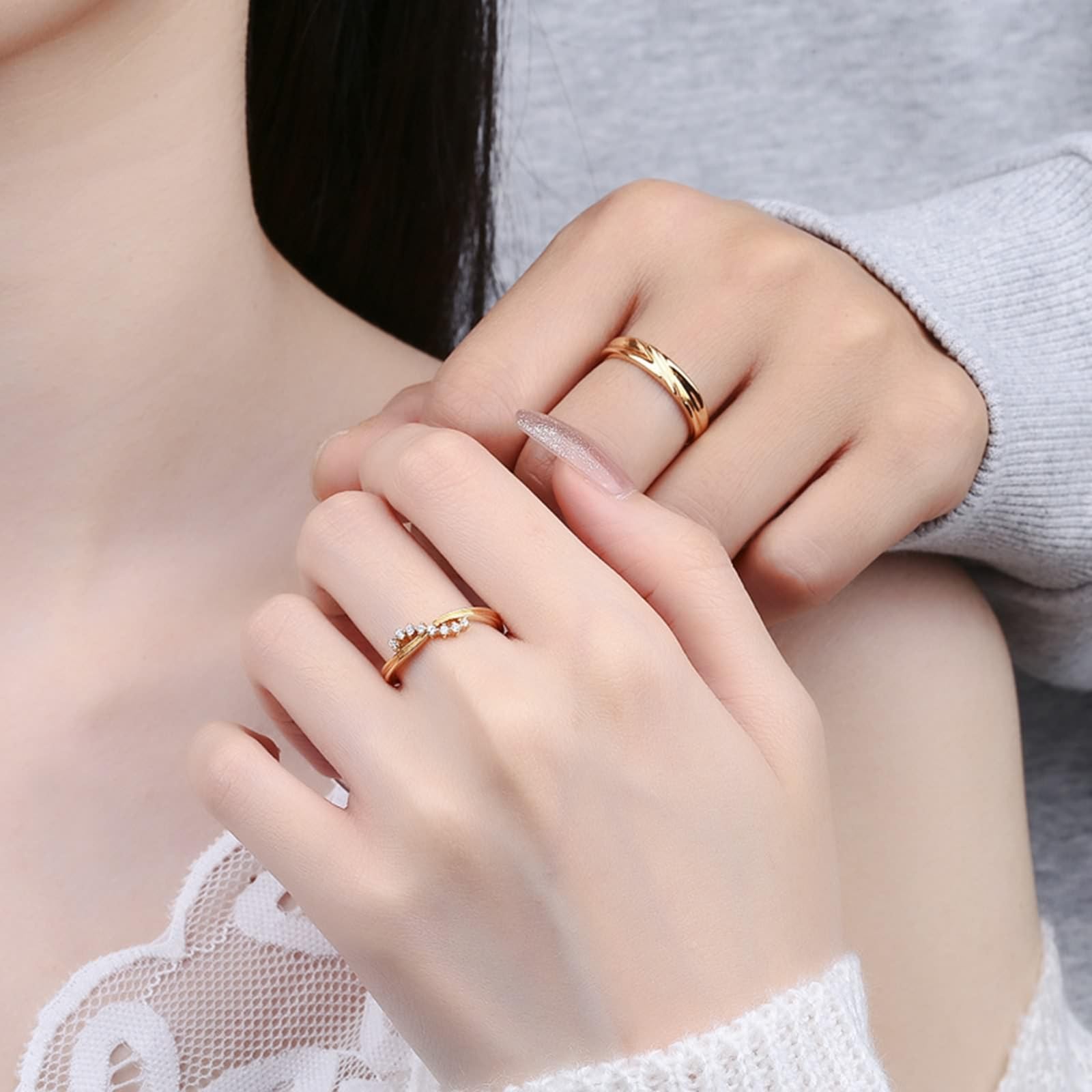 Feng Shui， Eheringe für Sie und Ihn aus Sterlingsilber 925, passende Ringe für Paare, individuell Verstellbarer Ring aus Roségold mit Zirkonia