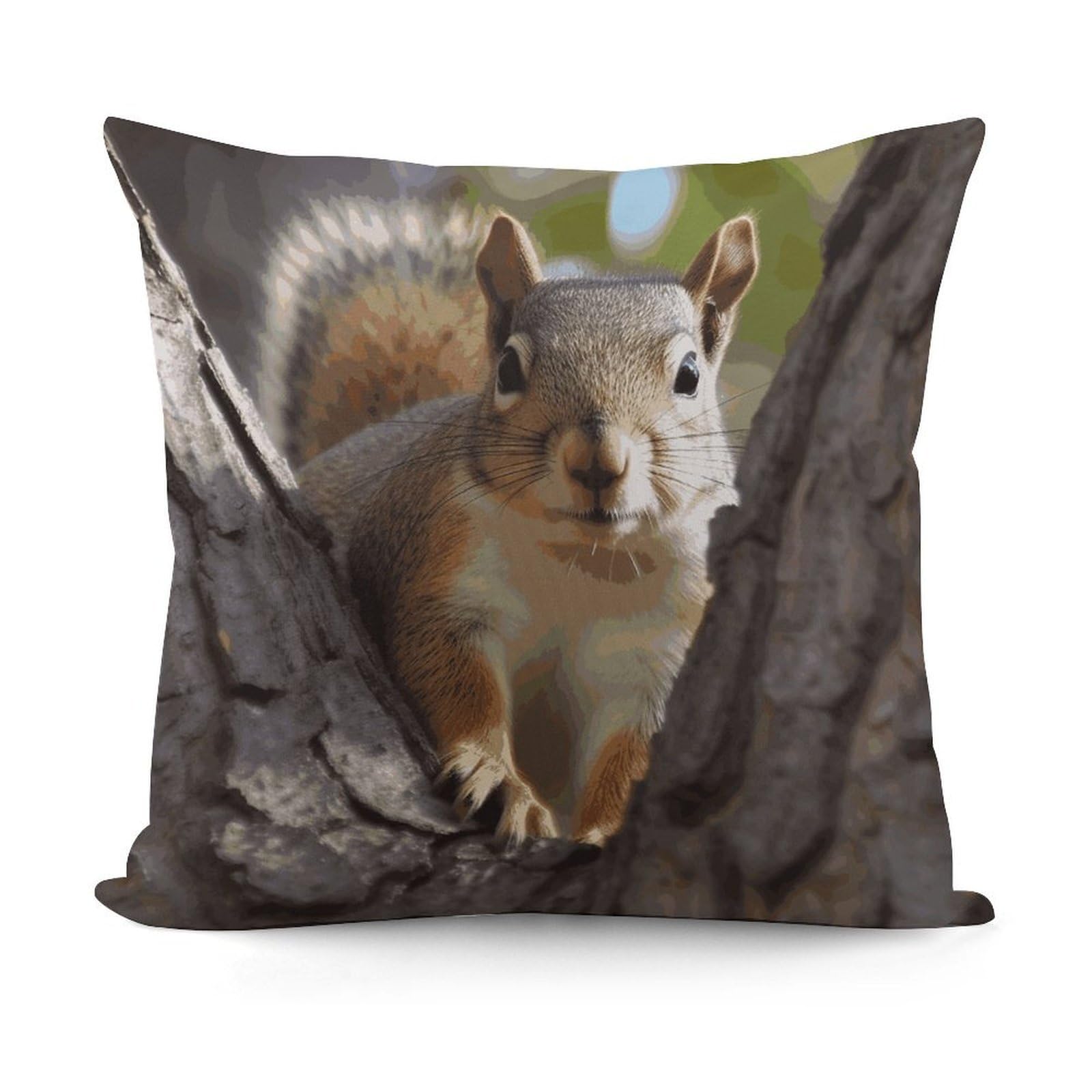 FekiLoot Squirrel in The Tree Throw Pillow Cover Cozy Plush Cushion Case Soft Decorative Pillow Cover Square Cushion Covers Modern Pillowcase for Sofa Living Room Couch Bed Home Decor 18x18 Inch