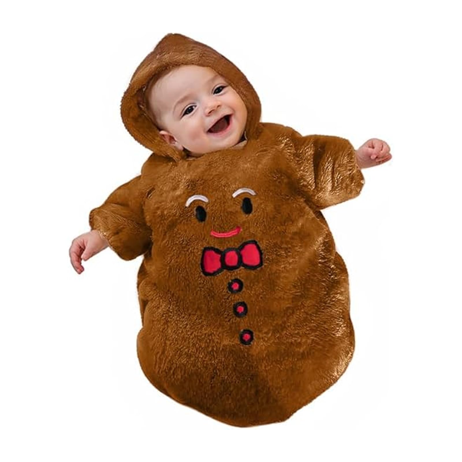 BABWWNIX Infant Baby Girl Boy Halloween Outfits Long Sleeve Plush Hoodie Romper Jumpsuit Cute Hoodie Ghost Bodysuit Costumes (Khaki, 0-3 Months)