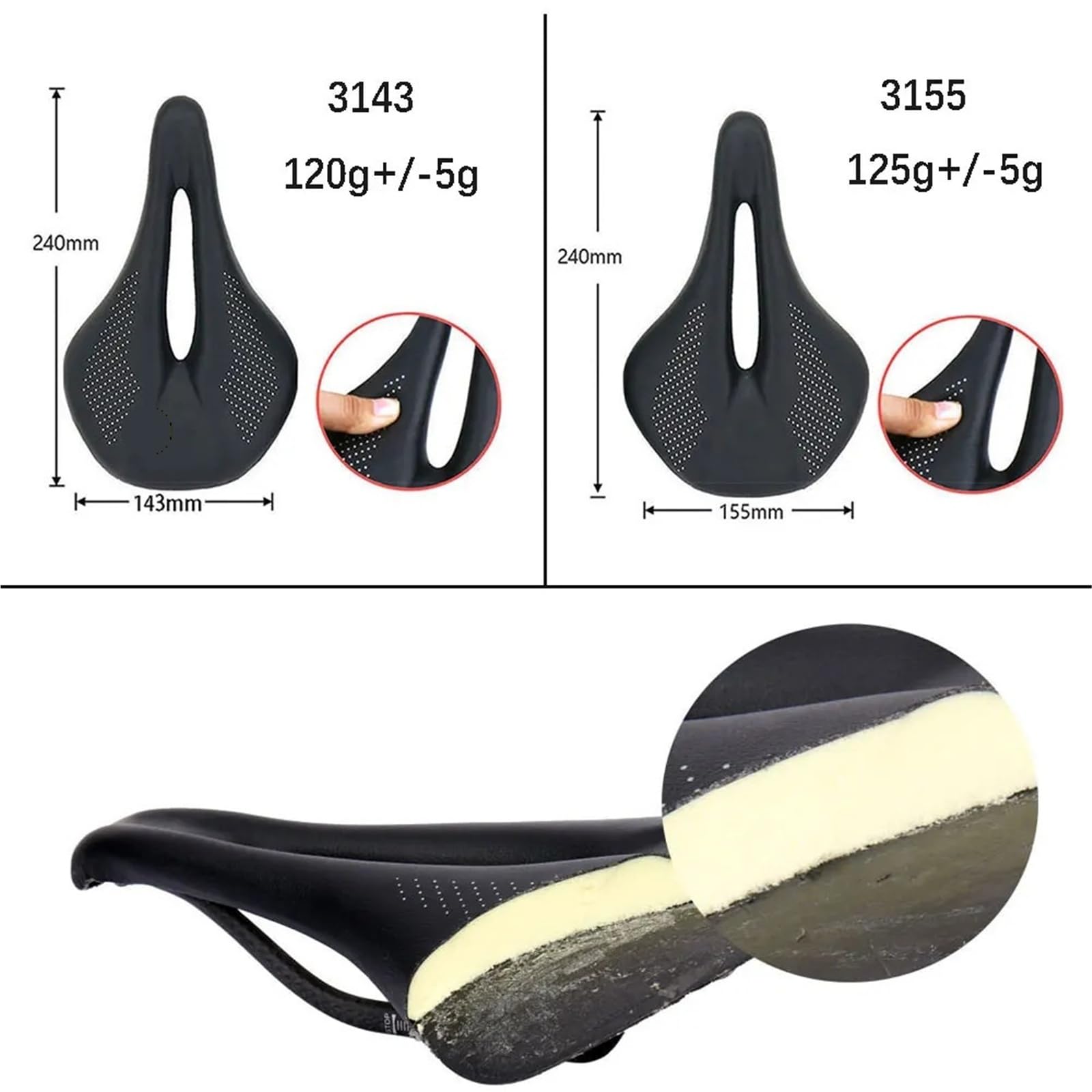 Compatibile con la sella for bici in carbonio ELITA ONE | Cuscino in pelle 240x143mm/240x155mm, super leggero for MTB e bici da strada