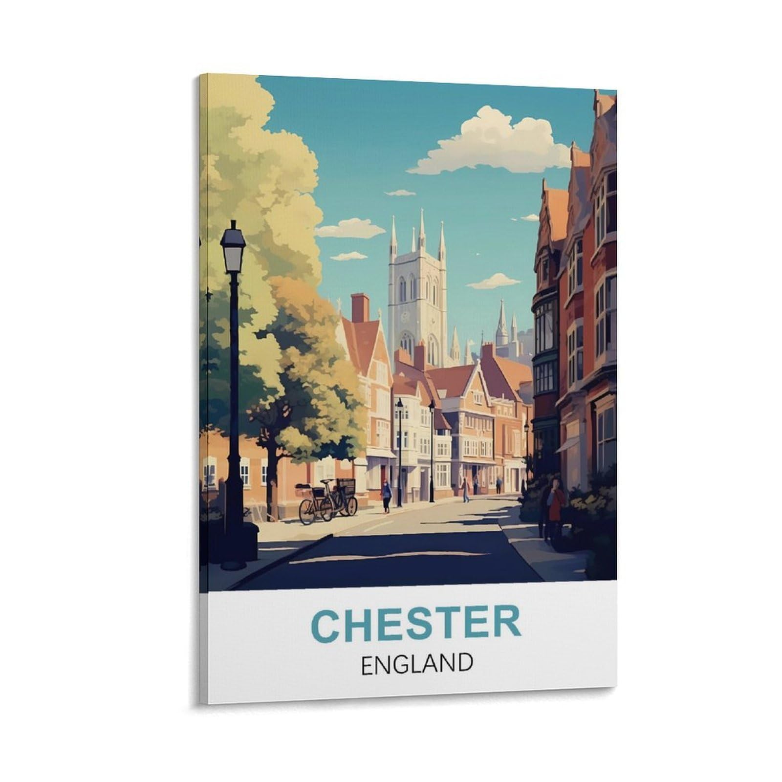 Hnrojico Frame-Style Chester England Vintage Travel Poster 24X36inch(60X90cm) Canvas Wall Art Poster Prints