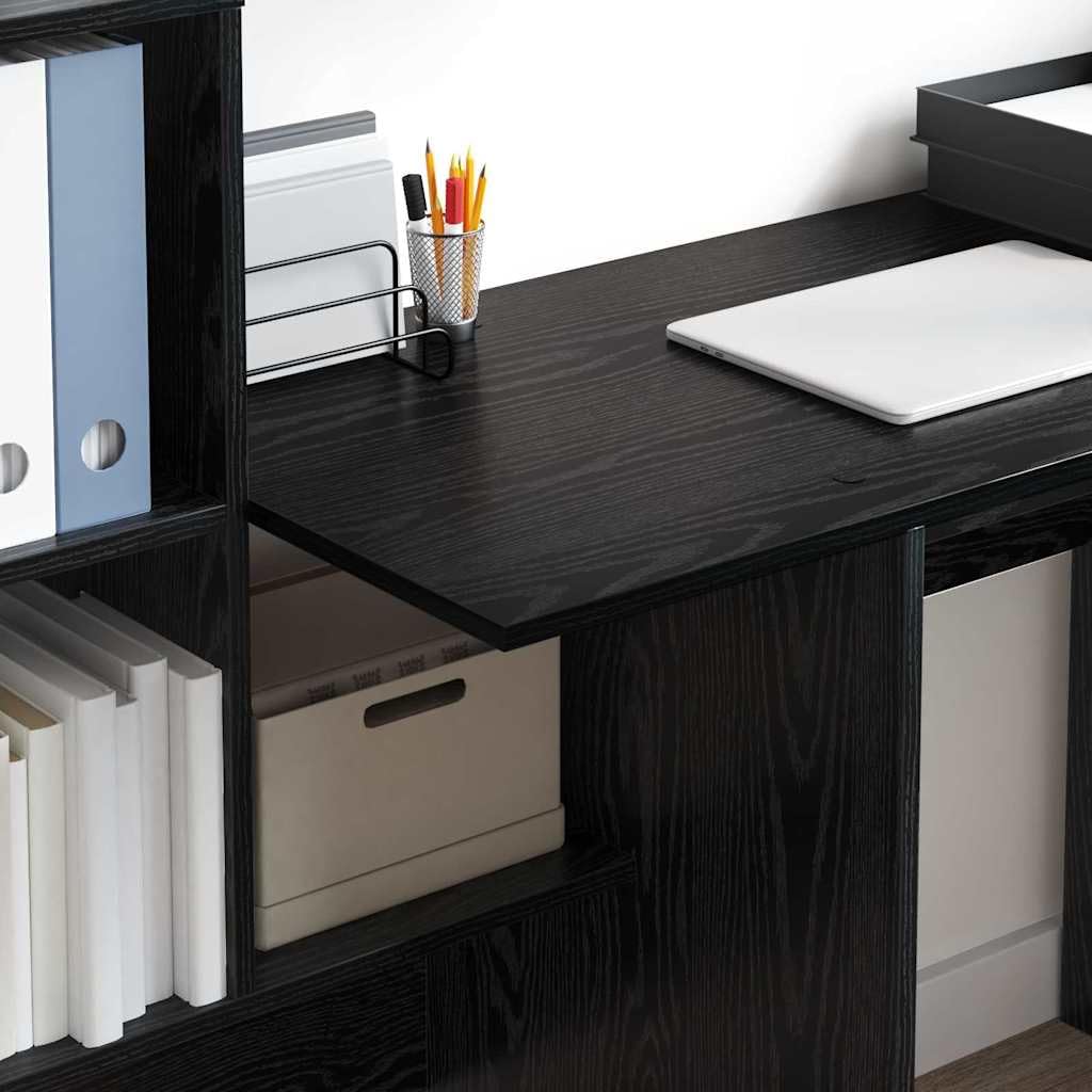 Scrivania nera effetto rovere, 131,5 x 50 x 106,5 cm, materiale in legno opaco, con 3 ripiani, moderna per la casa, ufficio, per studio, durevole, con spazio di archiviazione