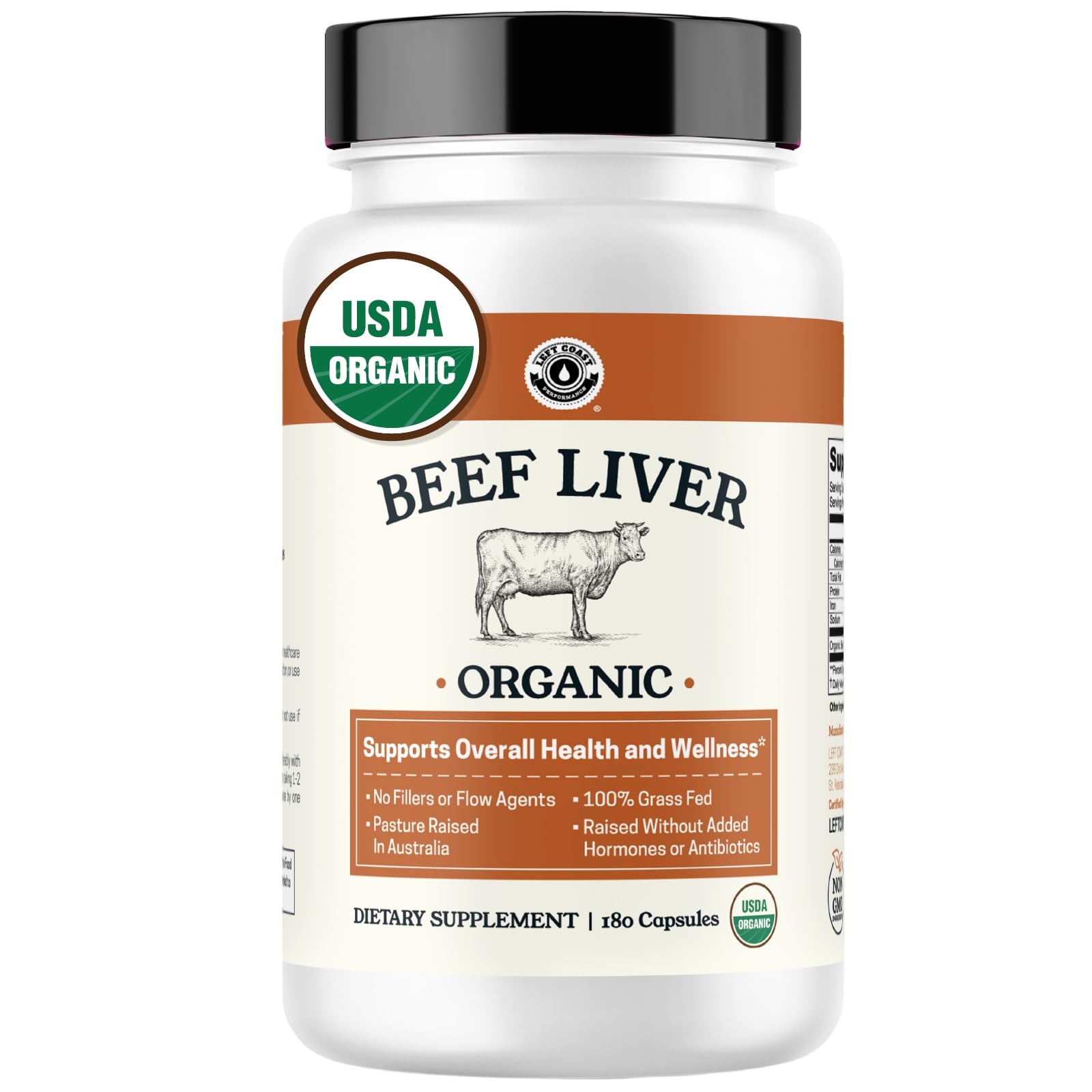 Left Coast Performance USDA Organic Beef Liver Capsules - glandular extracts | Mubboo