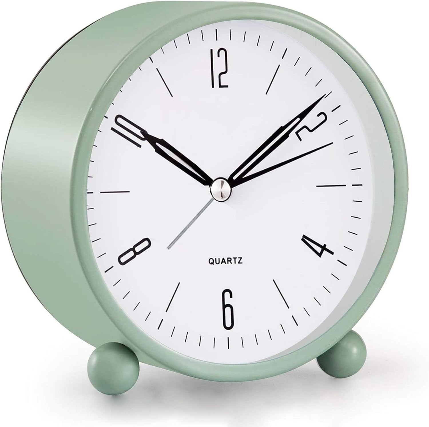 Analog Alarm Clock 4 Inch Round Non Ticking Battery Operated Silent Snooze Light Function, Stylish, Desk, Bedroom, Tabletop (Green)