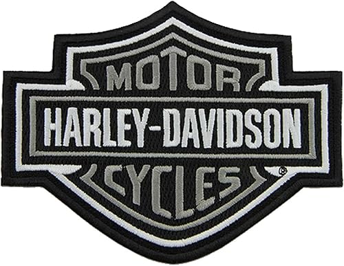 Harley-Davidson Parche bordado de 5.6 pulgadas con logotipo de barra gris y escudo para coser, Gris