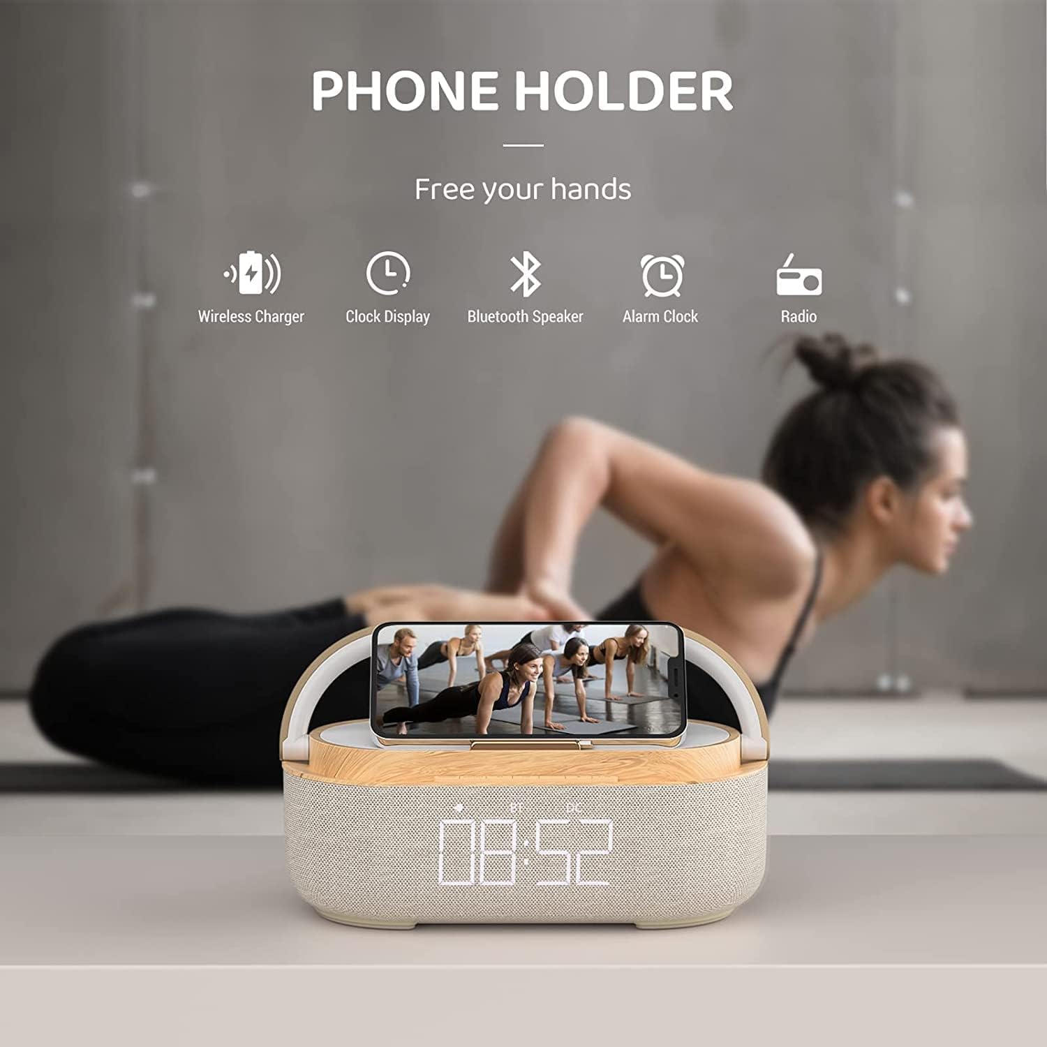 COLSUR Radiowecker Digital mit Wireless Charger, Bluetooth Lautsprecher mit USB-Ladegerät, Smart Wecker Schlummerfunktion Induktive Ladestation, Nachtlampe, Dimmbares LED-Display und Batterie-Backup