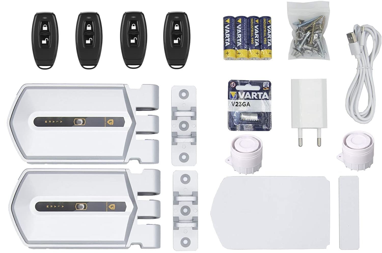 Cerradura Invisible con alarma Golden Shield Alarm - Controla Dos cerraduras electrónicas inteligentes con alarma con un mismo mando, validas para casi todo tipo de puertas incluso para furgoneta.