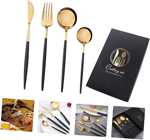 Miniatura 5 de HOMSFOU 1 Unidades Cubertería Cucharas Negras Cucharas de Acero Inoxidable Juego de cubiertos de Acero Inoxidable Juego de Cubiertos de Acero