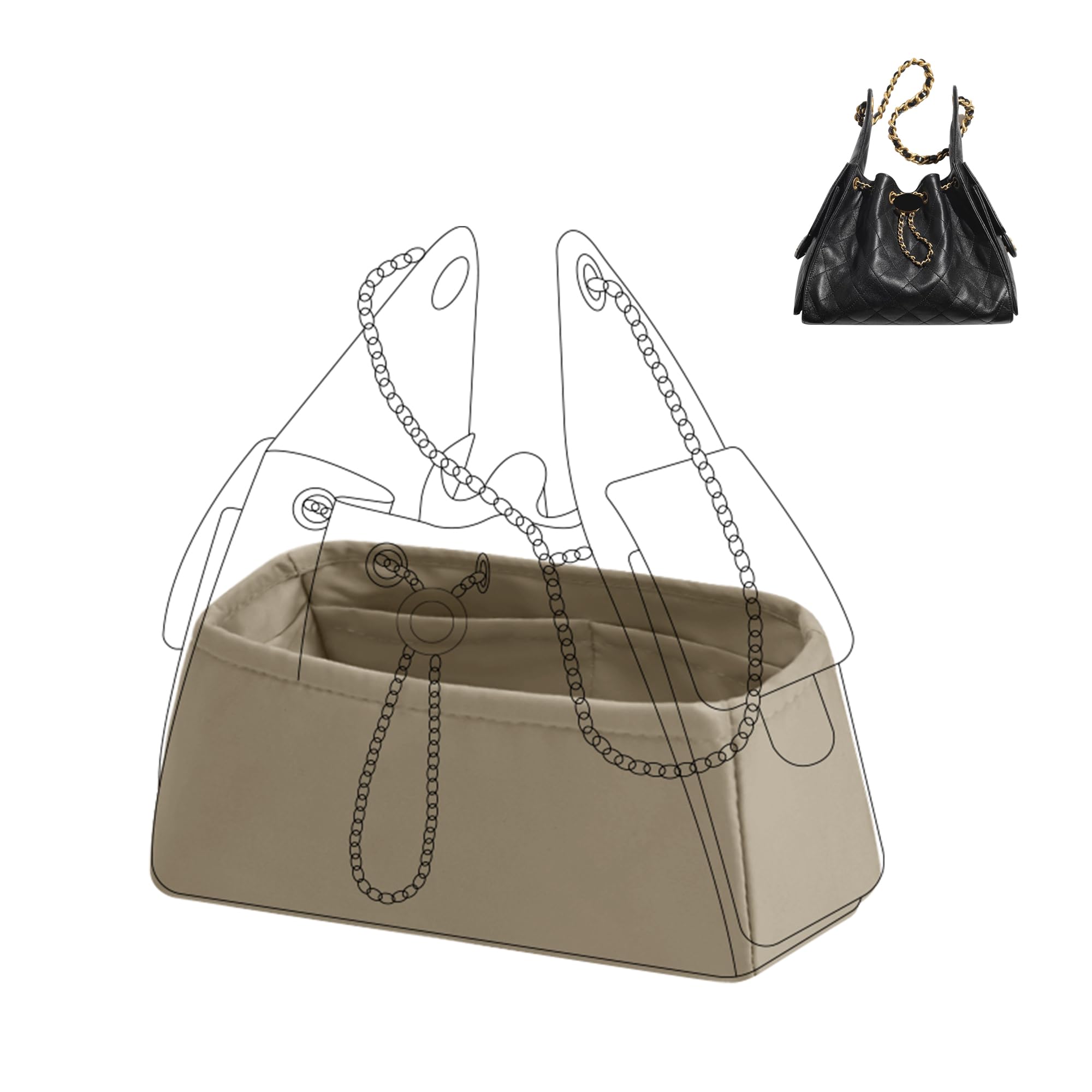 DGAZ Silk Bag Organiser Insert Fits Chanel 25C S/M Bags, Silky Smooth Bag Organiser, Luxury Handbag & Purse Shaper (Gris Tourterelle, 25C Hobo Smalll)
