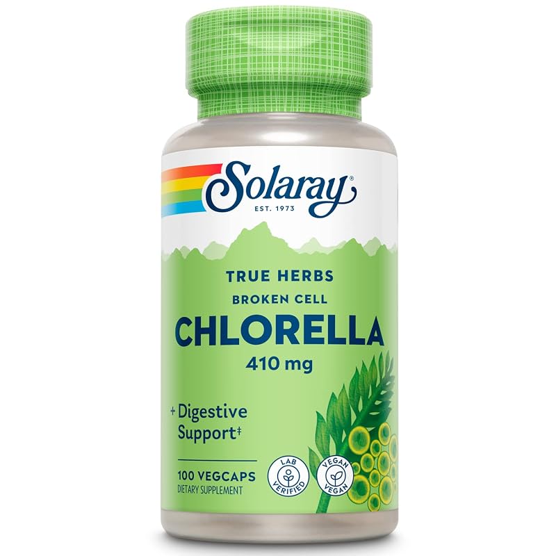 SOLARAY Clorela de parede celular rompida 410 mg, 100 cápsulas