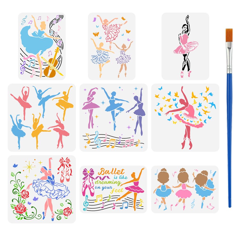 Pochoir de ballerines pour décorer une chambre d'enfant et dessiner au pinceau