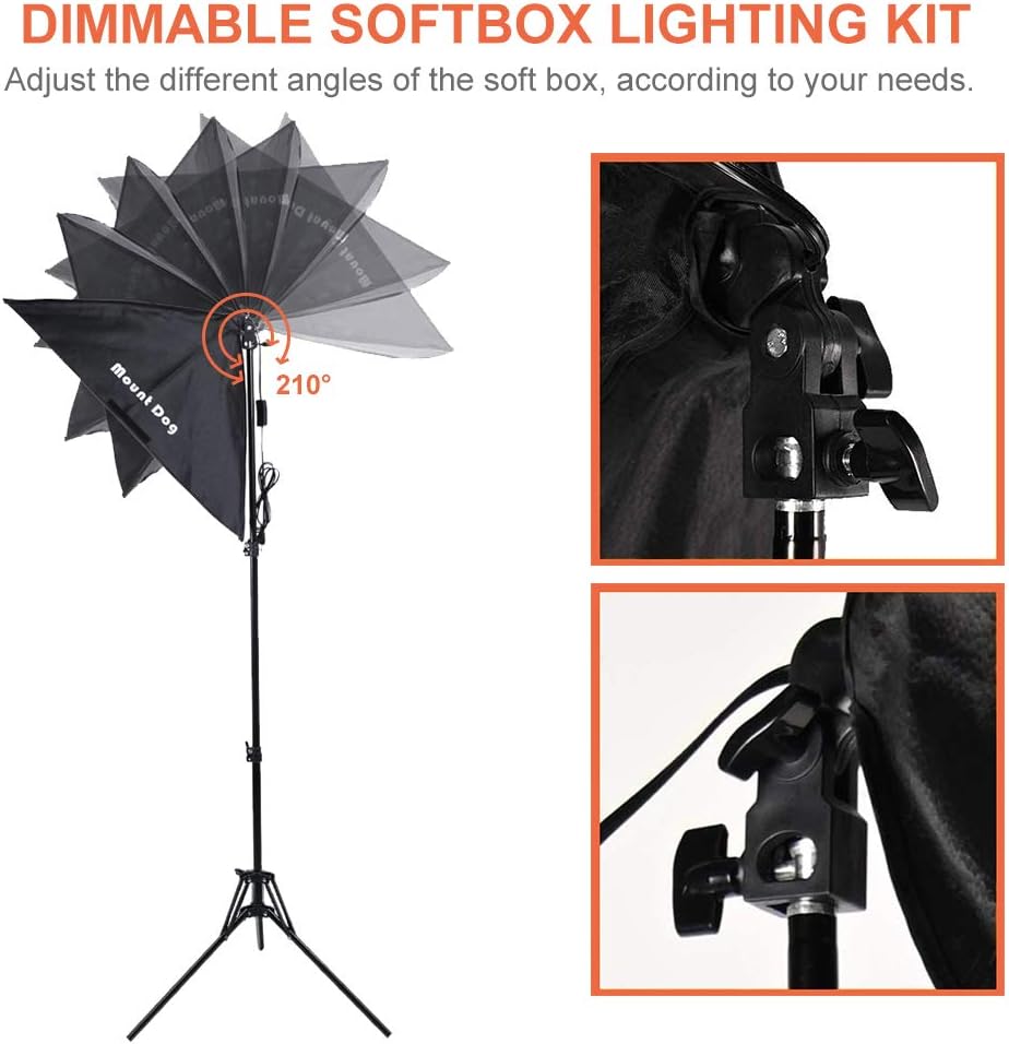 MOUNTDOG Softbox Lighting Kit Photography Studio Light 2x50x70cm Professional Continuous Light System with E27 95W Bulbs 5500K Photo Equipment for Filming Model Portraits Advertising Shooting : Electronics