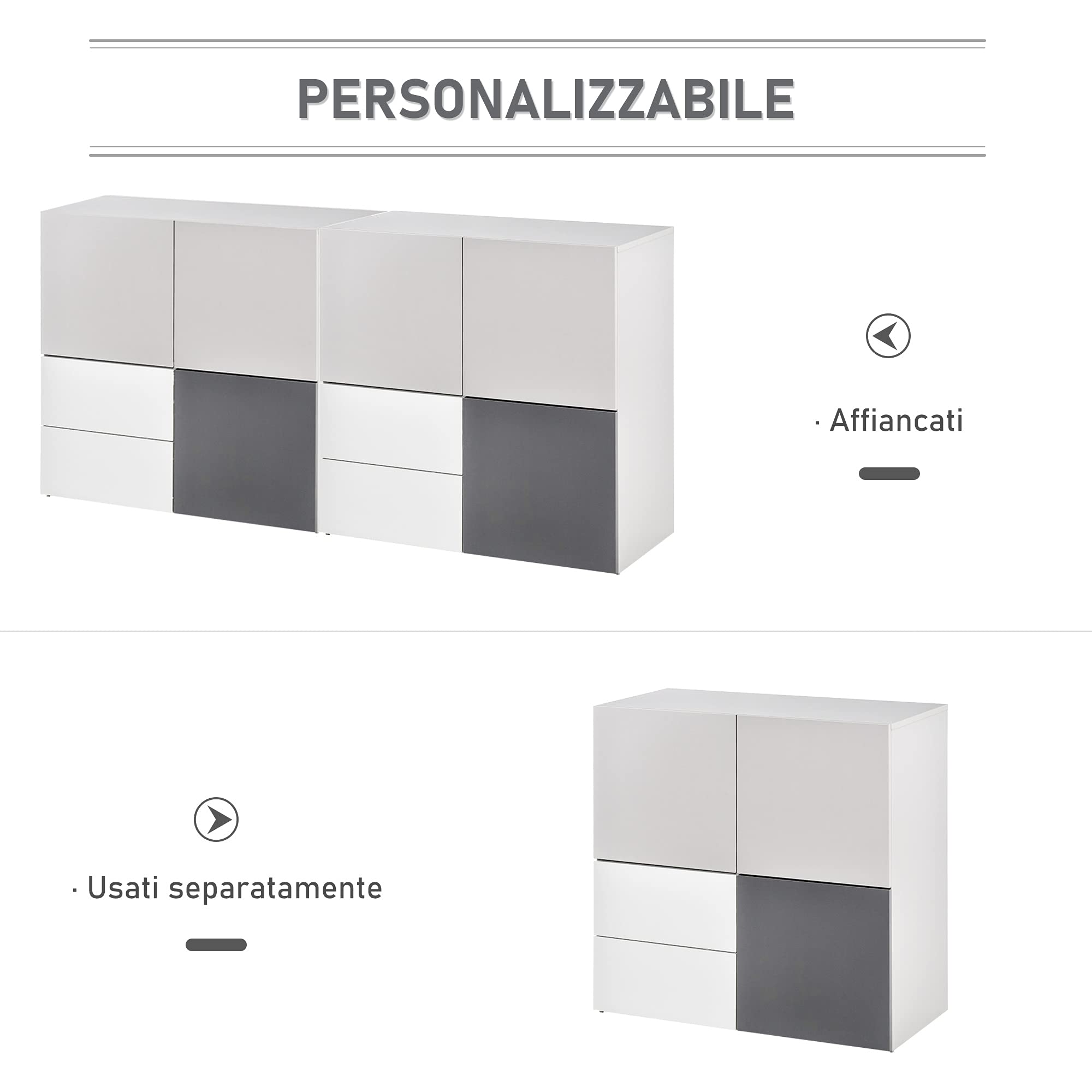HOMCOM Armadietto Multiuso con Cassetti e Ante in Legno, per Ufficio | Mobile per Soggiorno, Camera da Letto