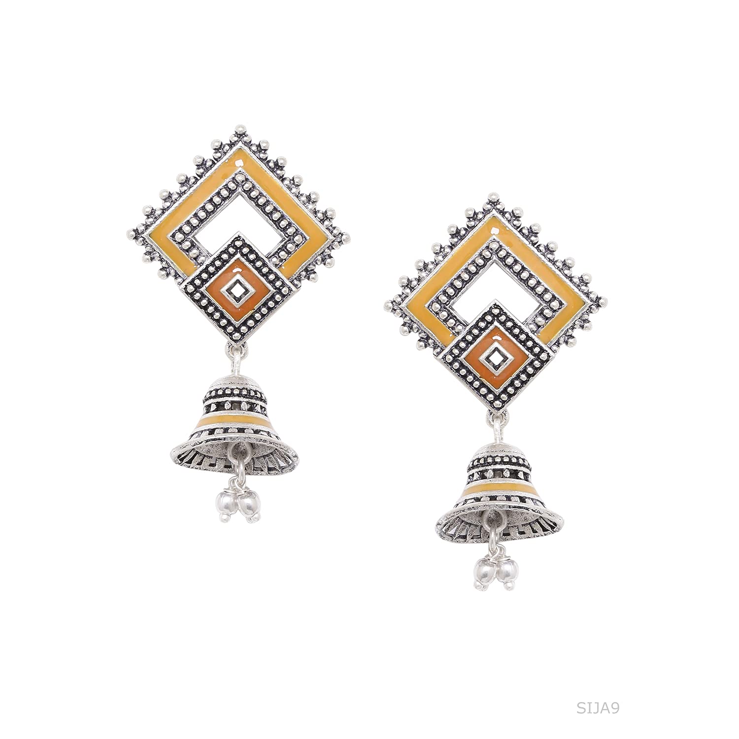 Voylla Brass Silver Oxidised Yellow Enameled Traditional Statement Jhumkis Earrings for Women and Girls (B08KY8PJSQ) Amazon Price History, Amazon Price Tracker