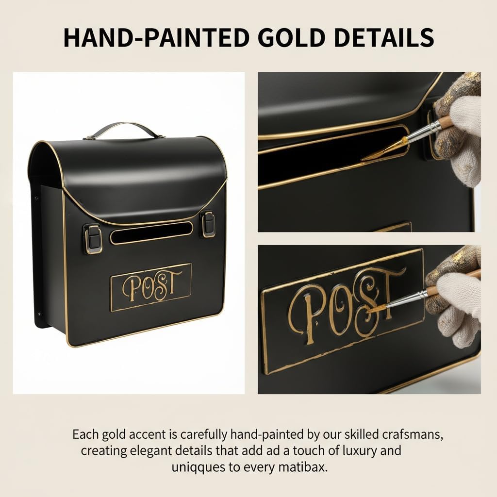 Wall-Mounted Mailbox with Newspaper Holder, Waterproof & Rust-Proof Galvanized Steel, Large Capacity for Outdoor Use, 13.82 x 12.8 x 4.17 Inch-Black