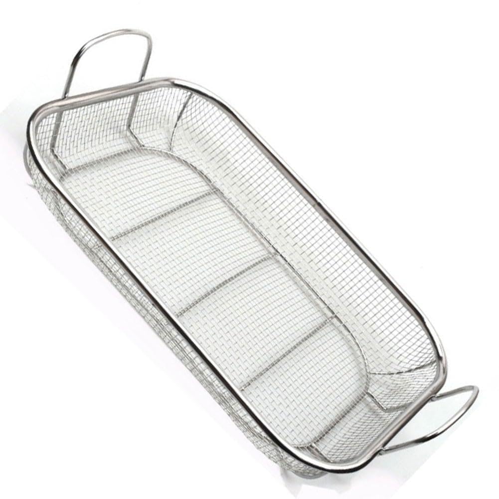 for Heavy Duty Grillkorb aus Edelstahl, Gemüse, Fleisch und Meeresfrüchte, für große 38,1 x 27,9 cm Outdoor-Grillzubehör, Silber
