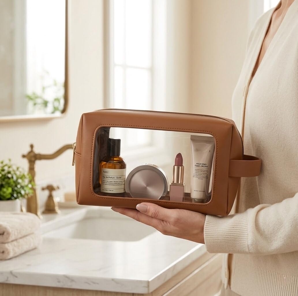 Trousse de Toilette Transparente Femme Voyage – Pochette Maquillage Imperméable pour Voyage, Avion & Week-End – Grande Capacité, Fermeture Éclair Solide - 4