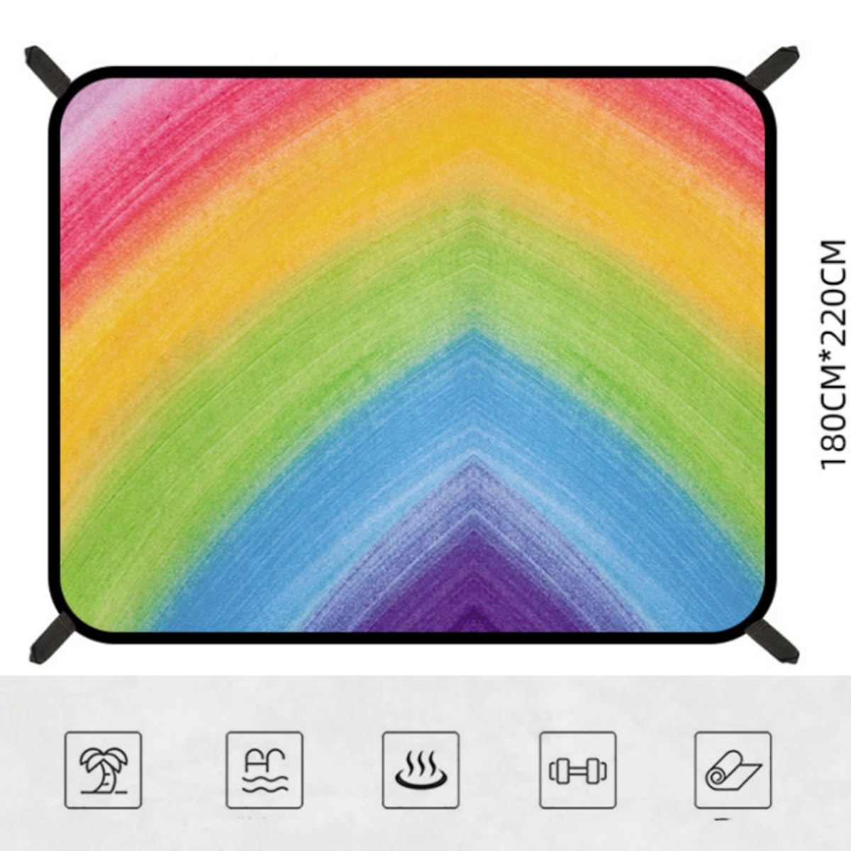 Koc plażowy, wodoodporny, odporny na piasek, ponadwymiarowy, żółw, tęczowy nadruk boho, 180 x 221 cm, bardzo duża, bez piasku, mata plażowa, niezbędna do parku, na piknik, koncert, podróż,