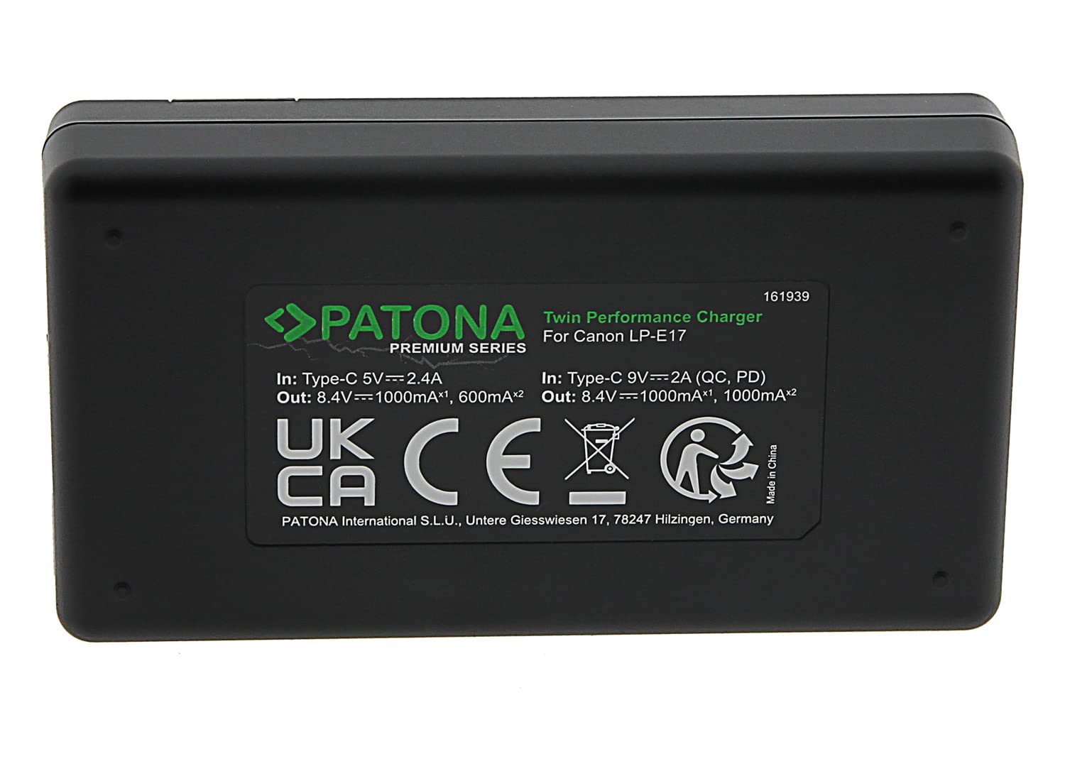 PATONA LP-E17 Premium Caricabatterie PD-Performance (1000mAh), Caricatore Dual LCD USB-C PD/QC capace, ricarica rapida con alimentatore 20W compatibile con Canon EOS RP R8 R10 R50 M3 M5 M6 Rebel SL3