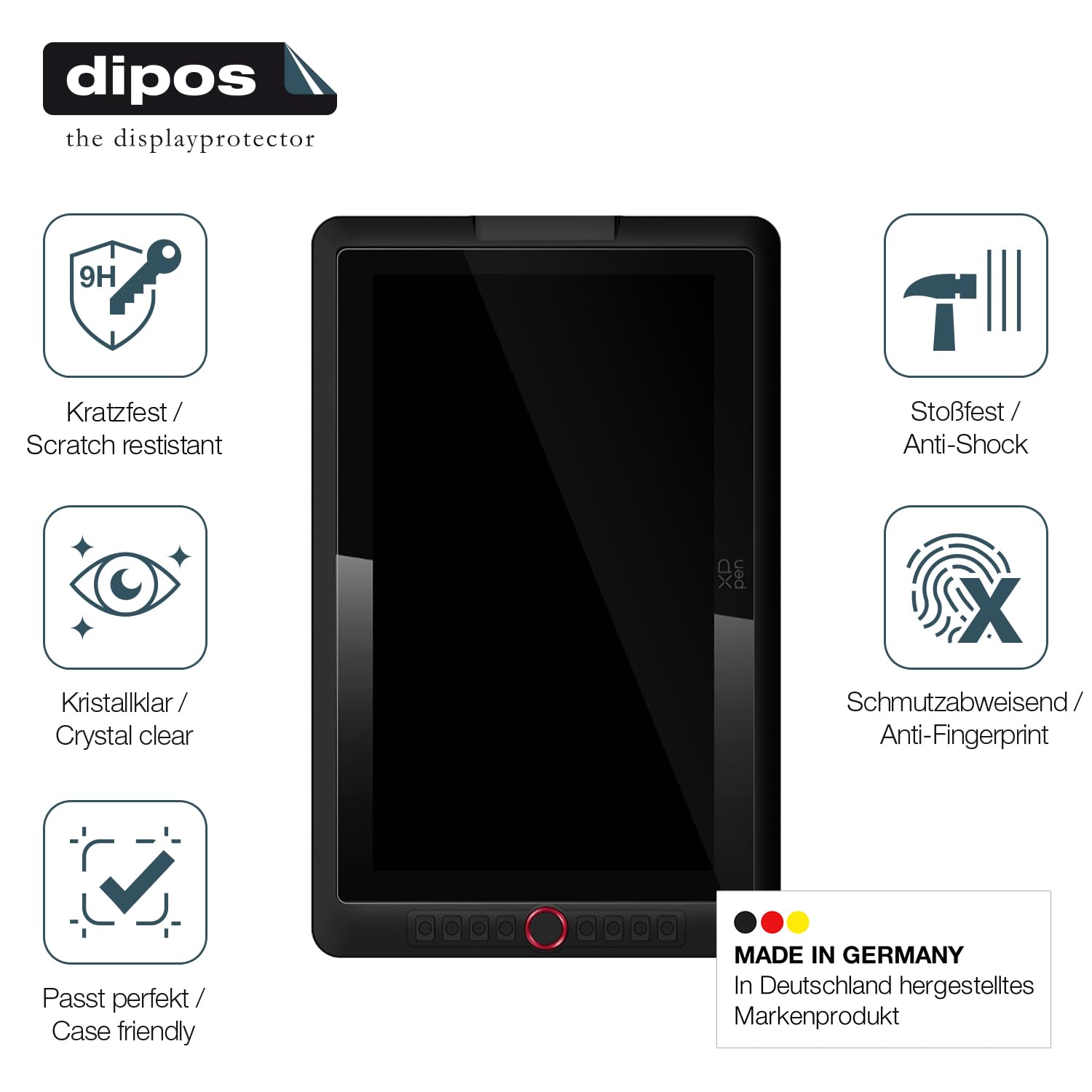 dipos 2x Pellicola Protettiva 9H trasparente per XP-Pen Artist 13.3 Pro V2 | Non si rompe e non si scheggia, non è vero vetro, Anti-Shock, si adatta perfettamente, antigraffio, senza bolle, autoadesiva