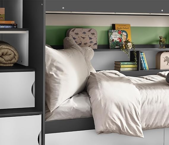 happybeds Tuscan Grey and White Wooden Staircase Bunk Bed, 3ft Single
