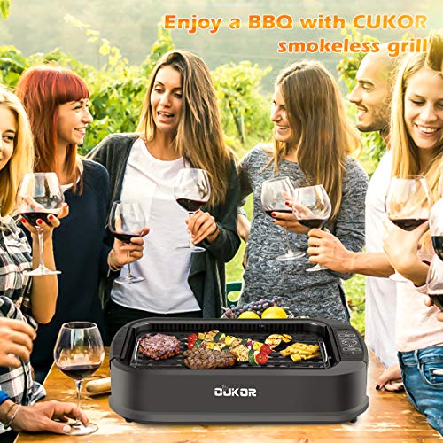 CUKOR Indoor Smokeless Grill,1500W Power Electric Grill with Tempered Glass Lid, Compact & Portable Non-stick BBQ Grill with Turbo Smoke Extractor Technology, LED Smart Control panel - Thumbnail 2