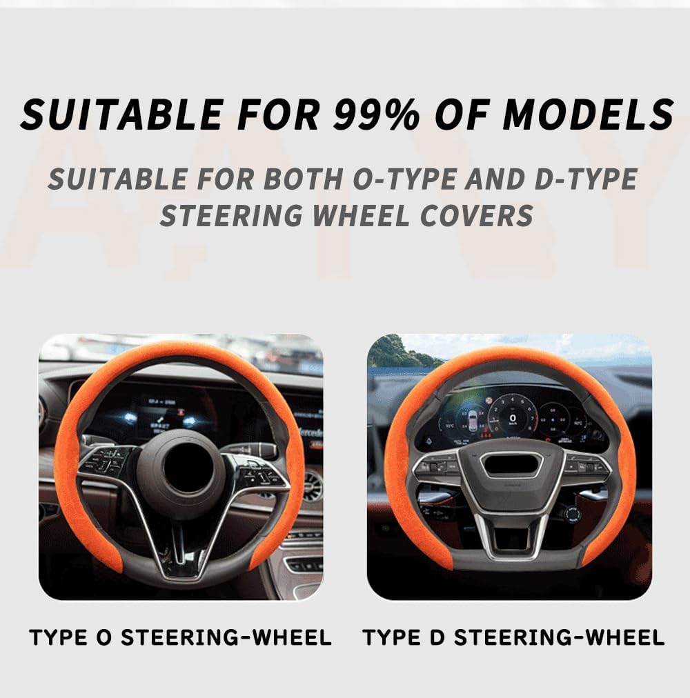 Steering Wheel Cover in Leather Steering Wheel Cover Universal Summer & Winter Steering Wheel Cover Steering Wheel Protector for 37-38.5 cm Round D-type Steering Wheels Non-Slip Car image 2