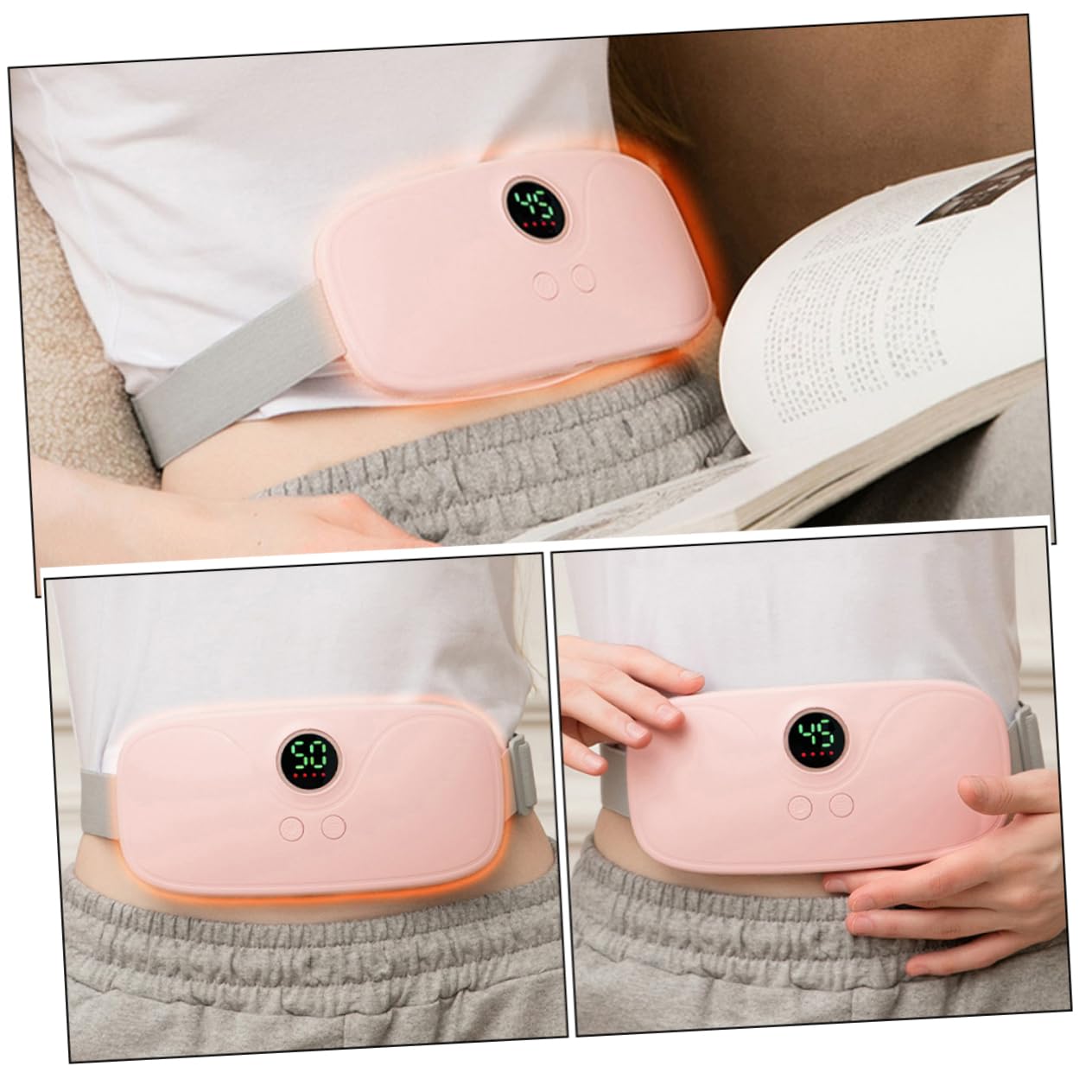Cinturón Térmico Menstrual Rosa Vibración, 1 Juego | Calentamiento Constante, para Abdomen y Cuello, Abs Cobre, Flannelette y Tela Elástica, Carga USB