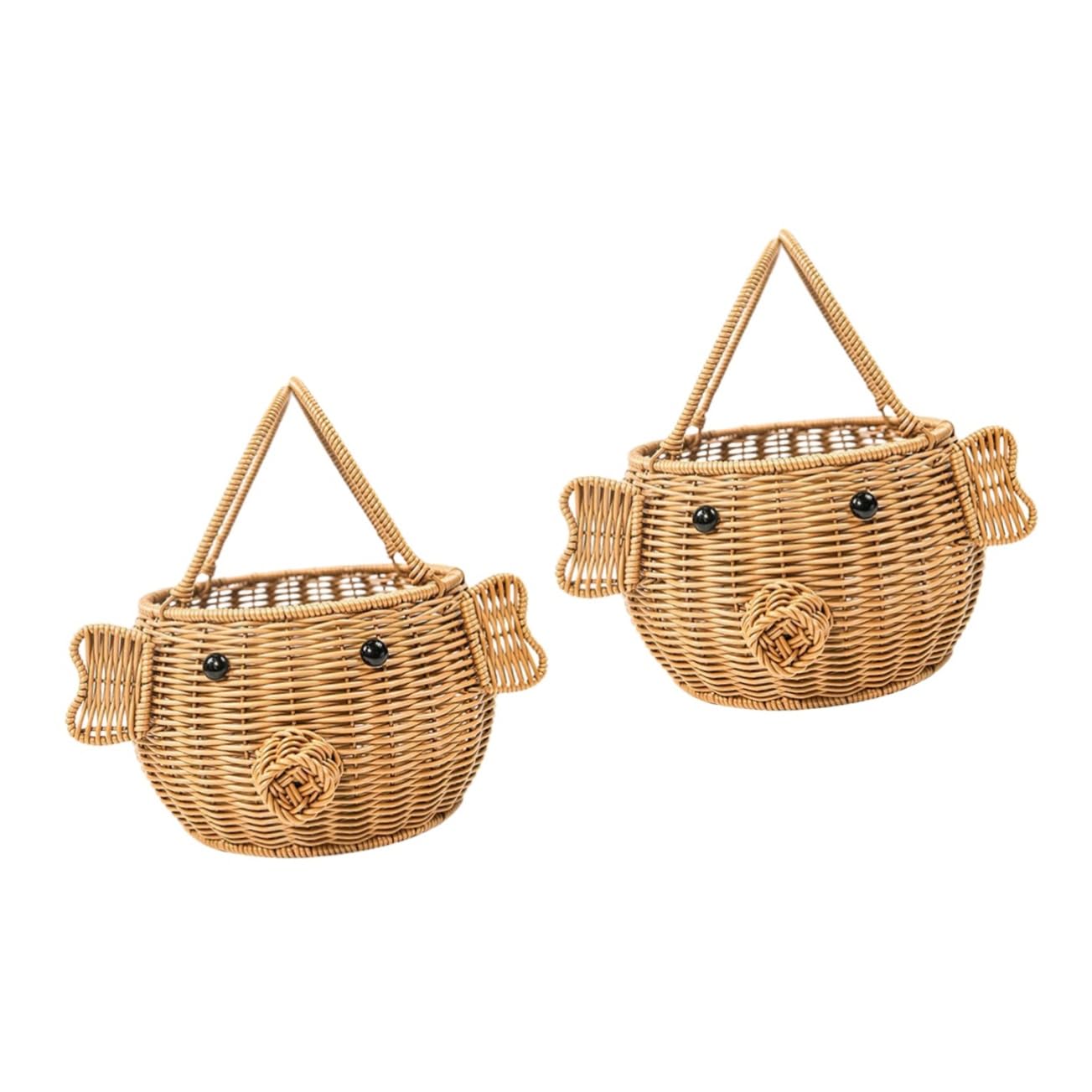 Cabilock 2 Piezas Cesta Tejida de Ratán Sintético para Almacenamiento y Picnic Diseño de Cerdo Cartoon para Frutas Verduras y Accesorios Cesta Multifuncional de Almacenamiento Artesanal