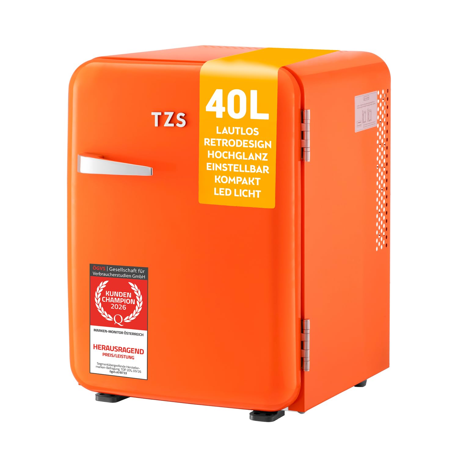TZS First Austria - Retro Mini Kühlschrank 40L - Lautlos - Vintage Minibar für Schlafzimmer &amp; Büro - orange – Amazon Angebot
