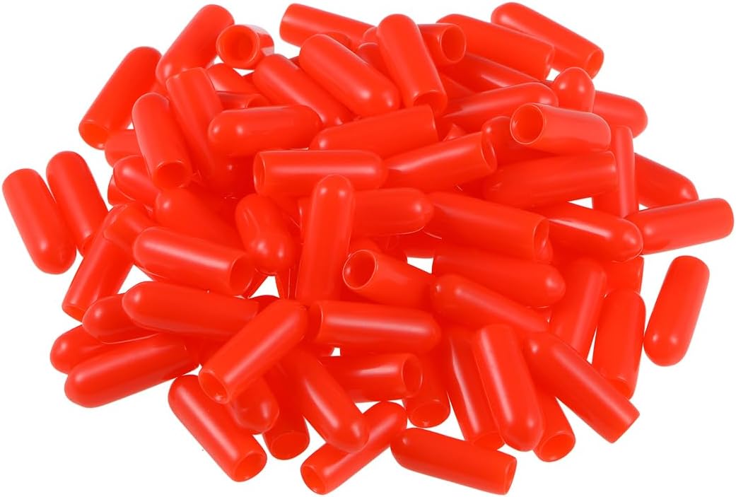 100pcs Rubber End Caps 4mm ID Vinyl Round Tube Bolt Cap Cover Thread Protectors Red